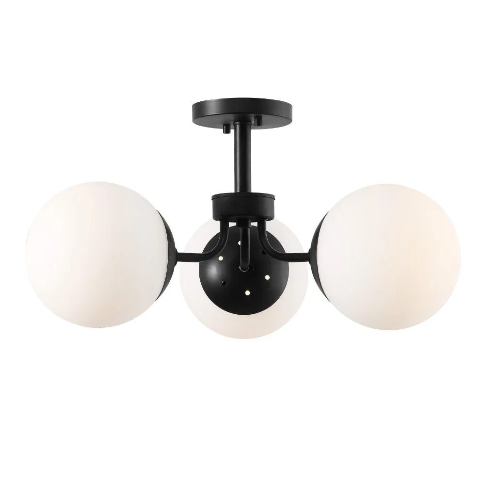 Geo 23.5" 3-Light Bohemian Farmhouse Iron/Frosted Glass LED Semi Flush Mount