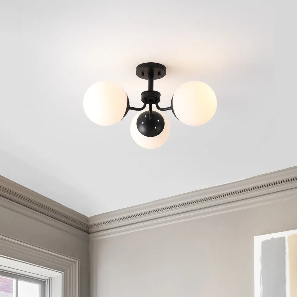 Geo 23.5" 3-Light Bohemian Farmhouse Iron/Frosted Glass LED Semi Flush Mount