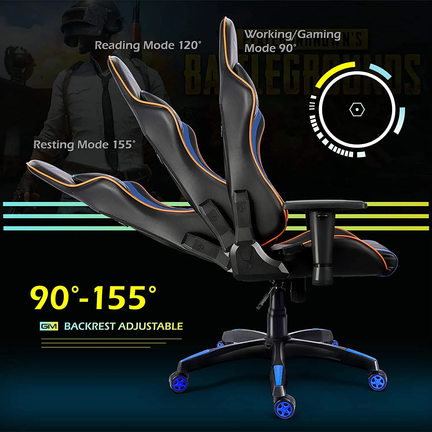 GIM Ergonomic PU Leather Gaming Chair with Headrest and Lumbar Support