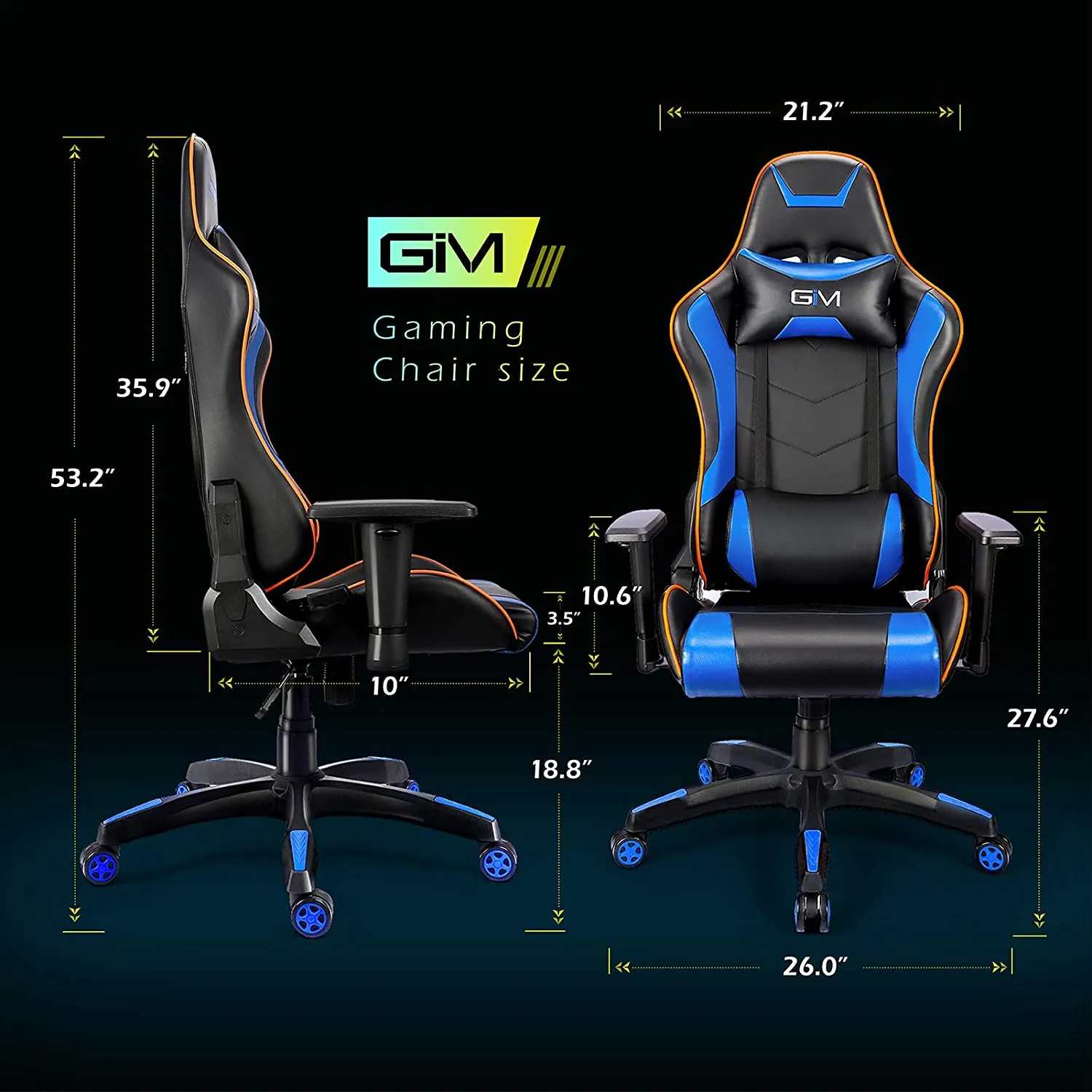 GIM Ergonomic PU Leather Gaming Chair with Headrest and Lumbar Support