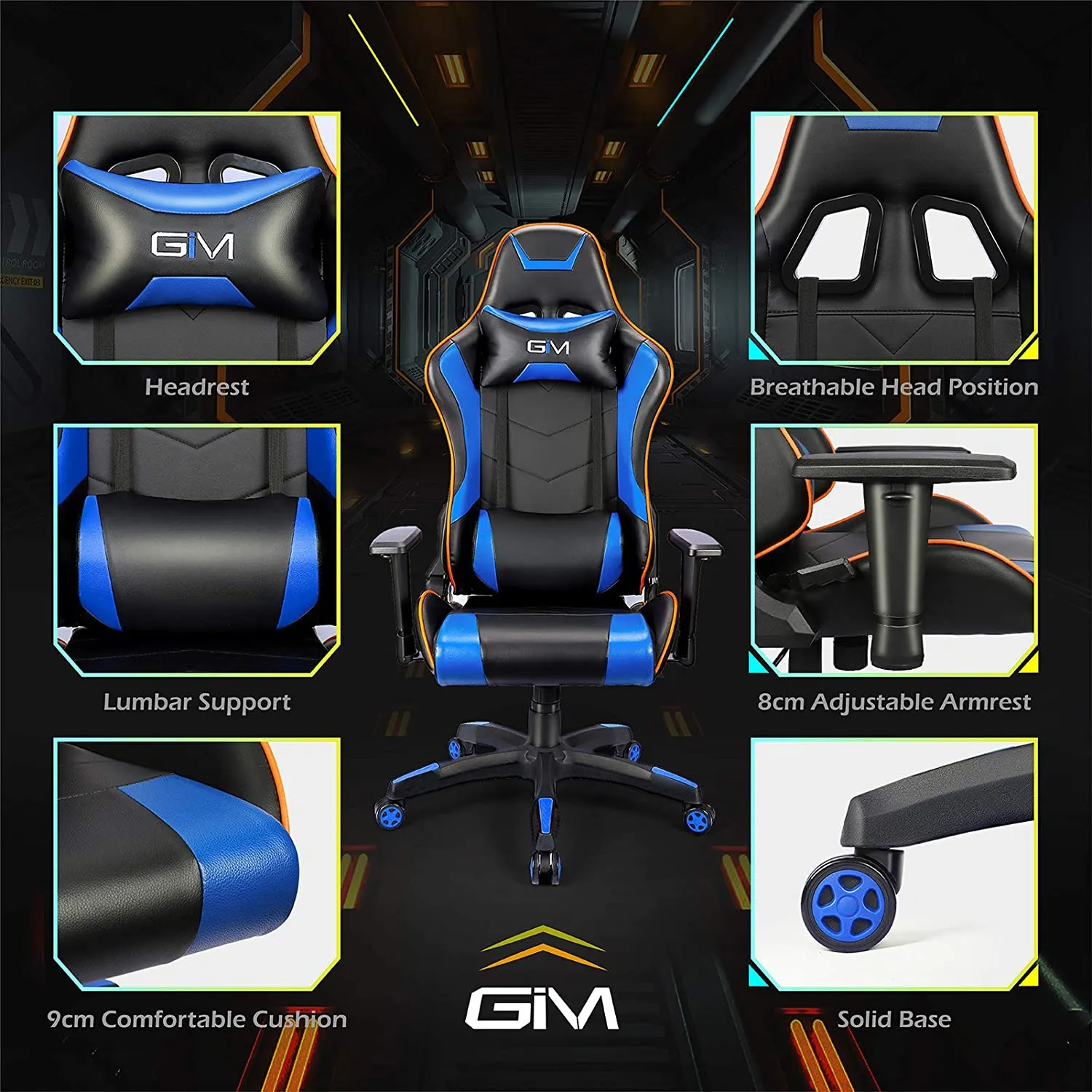 GIM Ergonomic PU Leather Gaming Chair with Headrest and Lumbar Support