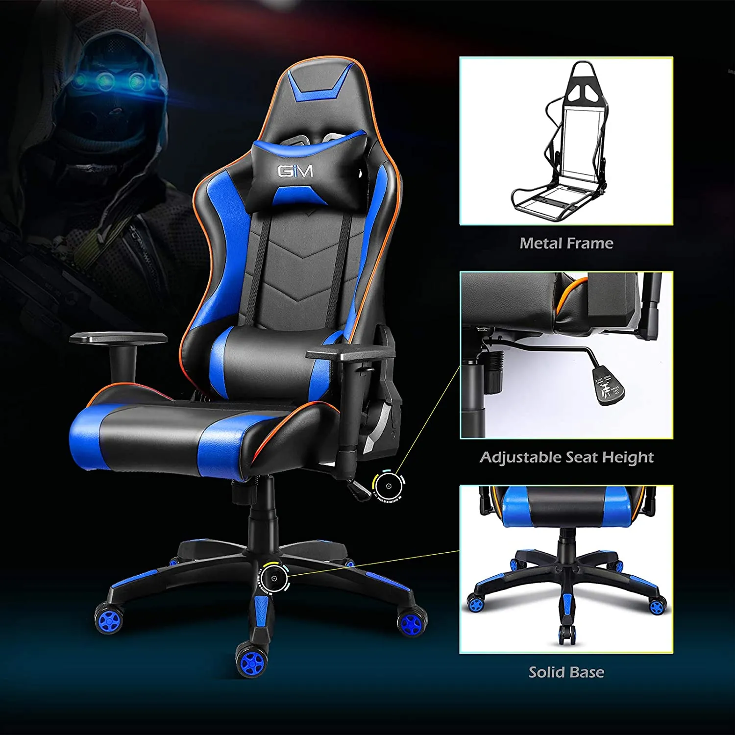 GIM Ergonomic PU Leather Gaming Chair with Headrest and Lumbar Support