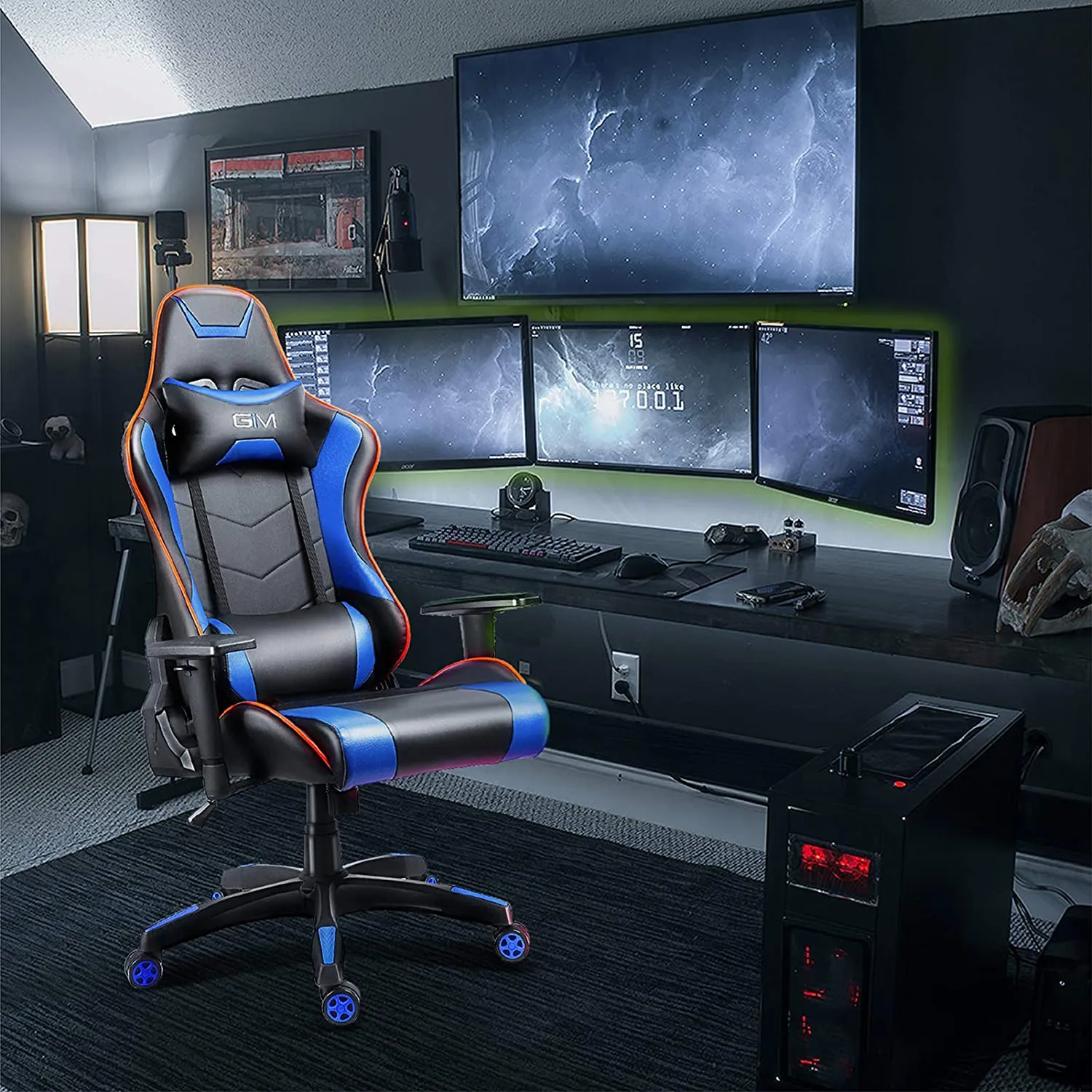 GIM Ergonomic PU Leather Gaming Chair with Headrest and Lumbar Support