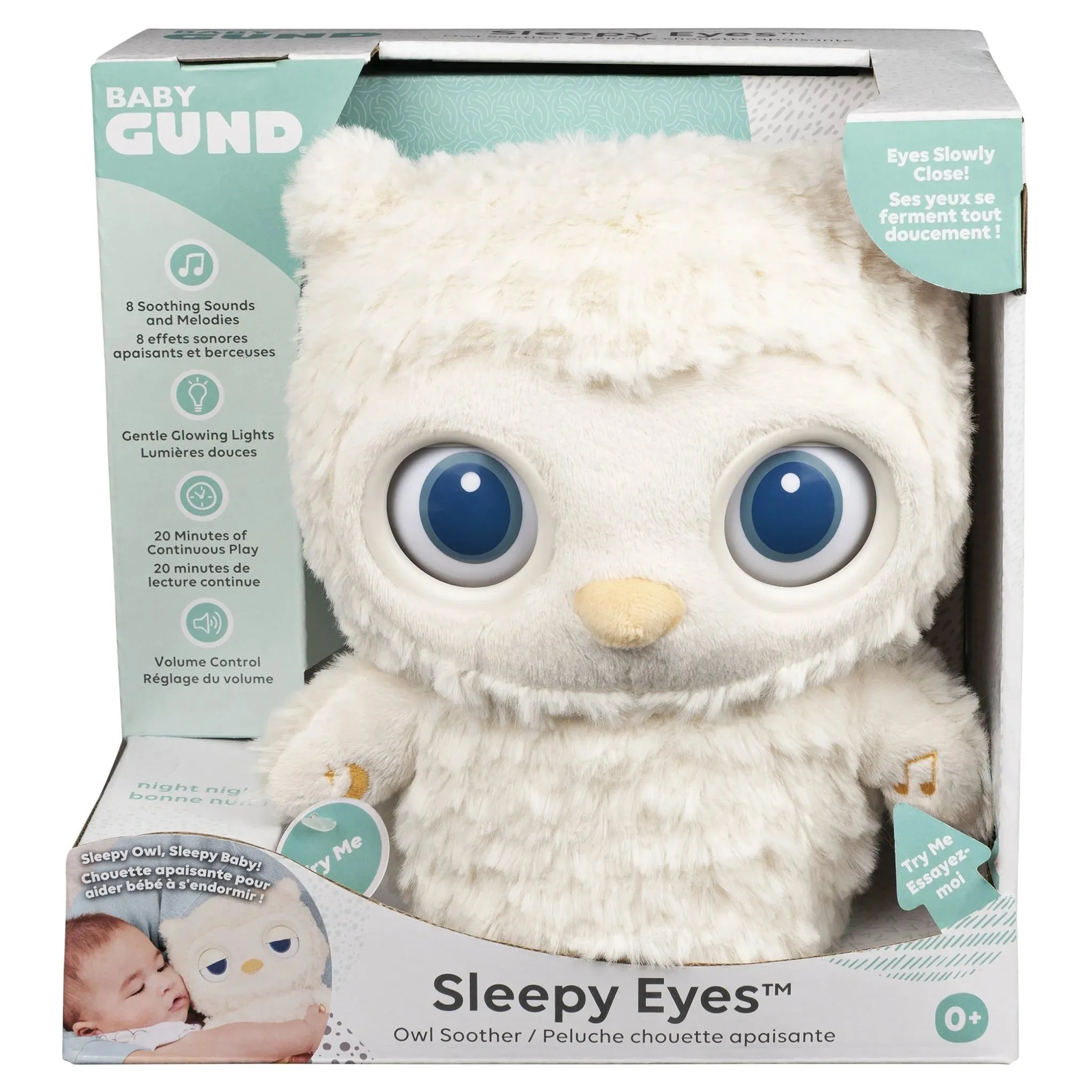 GUND Baby Sleepy Eyes Owl Bedtime Soother Plush Owl Stuffed Animal Night Light & Sound Machine for Baby Boys and Girls, 8”