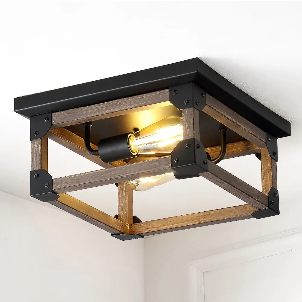 Hasina 13" Iron Rustic Farmhouse LED Flush Mount