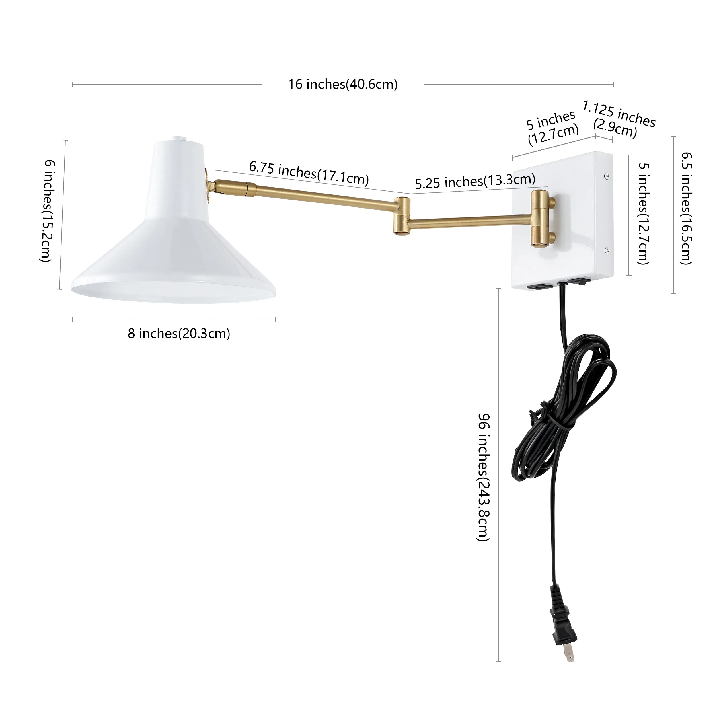 Hayes 16" Swing Arm Modern Midcentury Iron USB Charging Port LED Sconce