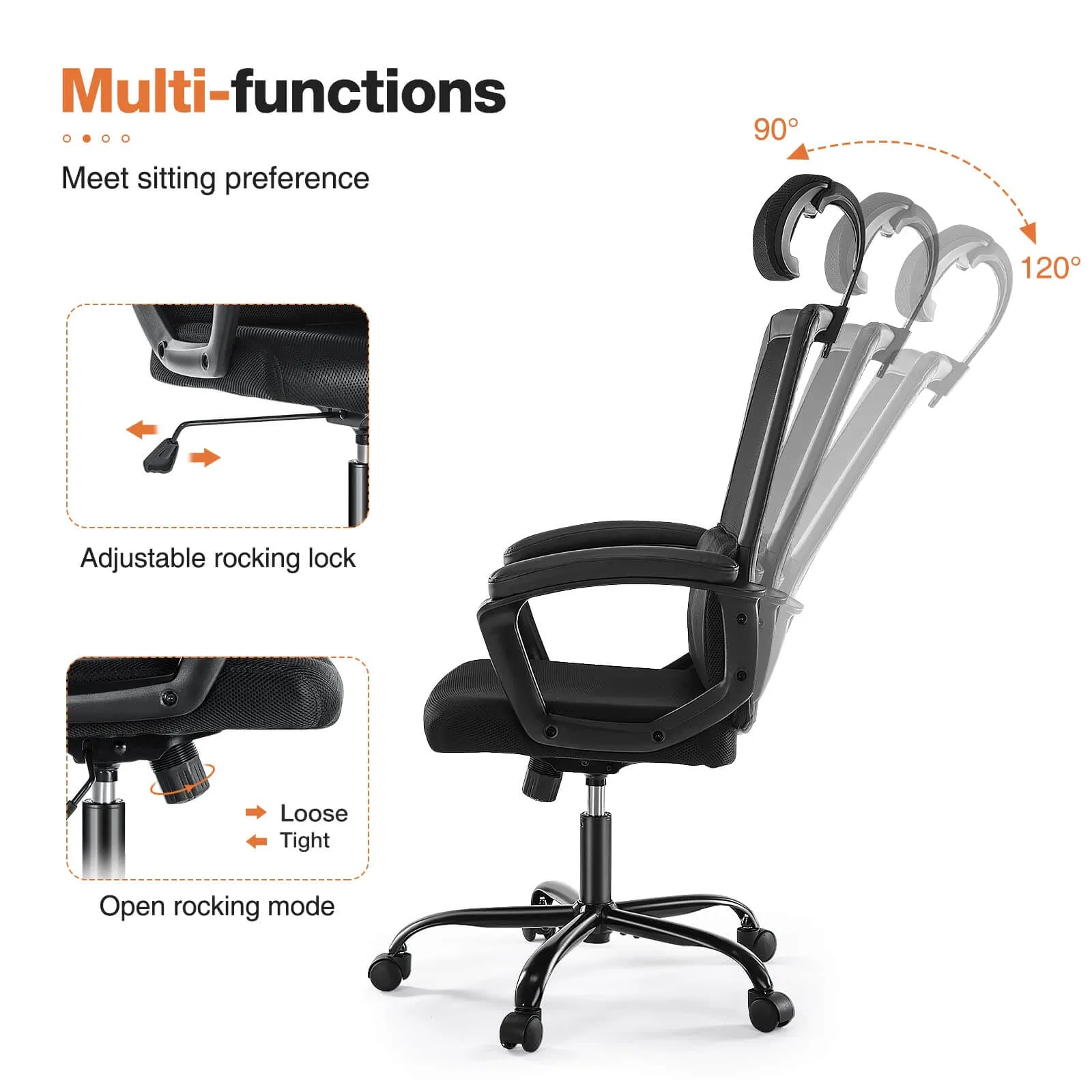 High Back Ergonomic Swivel Office Chair with Adjustable Headrest and Lumbar Support