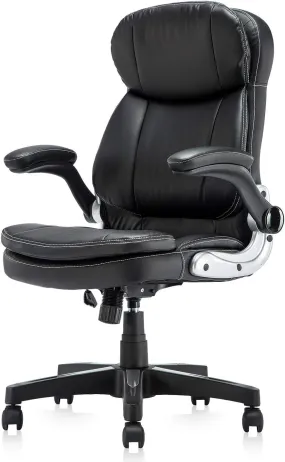 Home Office Chair High Back PU Leather Desk Chair Flip-Up Armrests Ergonomic Computer Chair with Lumbar Support, Black