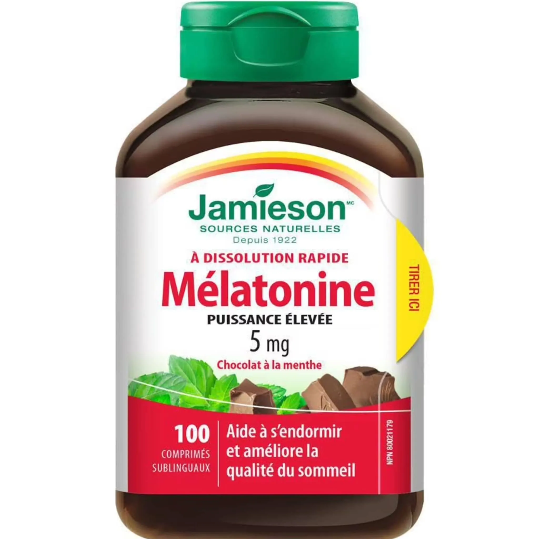 Jamieson Melatonin 5mg, Fast Dissolving Chocolate Mint, 100 Sublingual Tablets