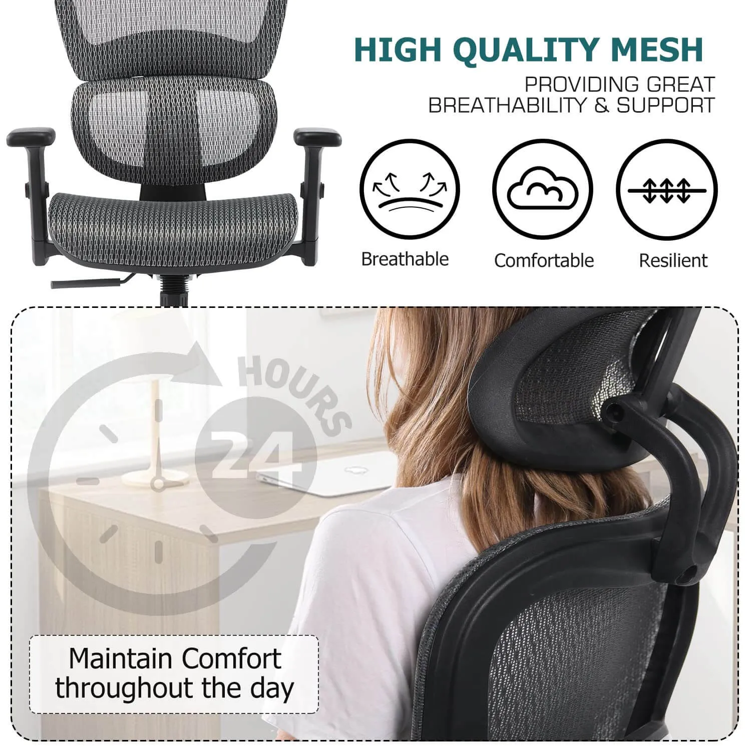 Large High Back Computer Chair with Dynamic Lumbar Support, Tilt and Lock Office Chair, 3D Adjustable Headrest and Armrests