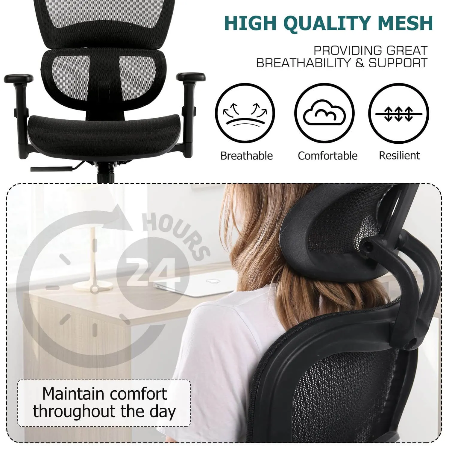 Large High Back Computer Chair with Dynamic Lumbar Support, Tilt and Lock Office Chair, 3D Adjustable Headrest and Armrests