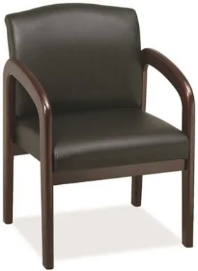 Lorell Deluxe Guest Chair Faux Leather Seat Mahogany Frame Black