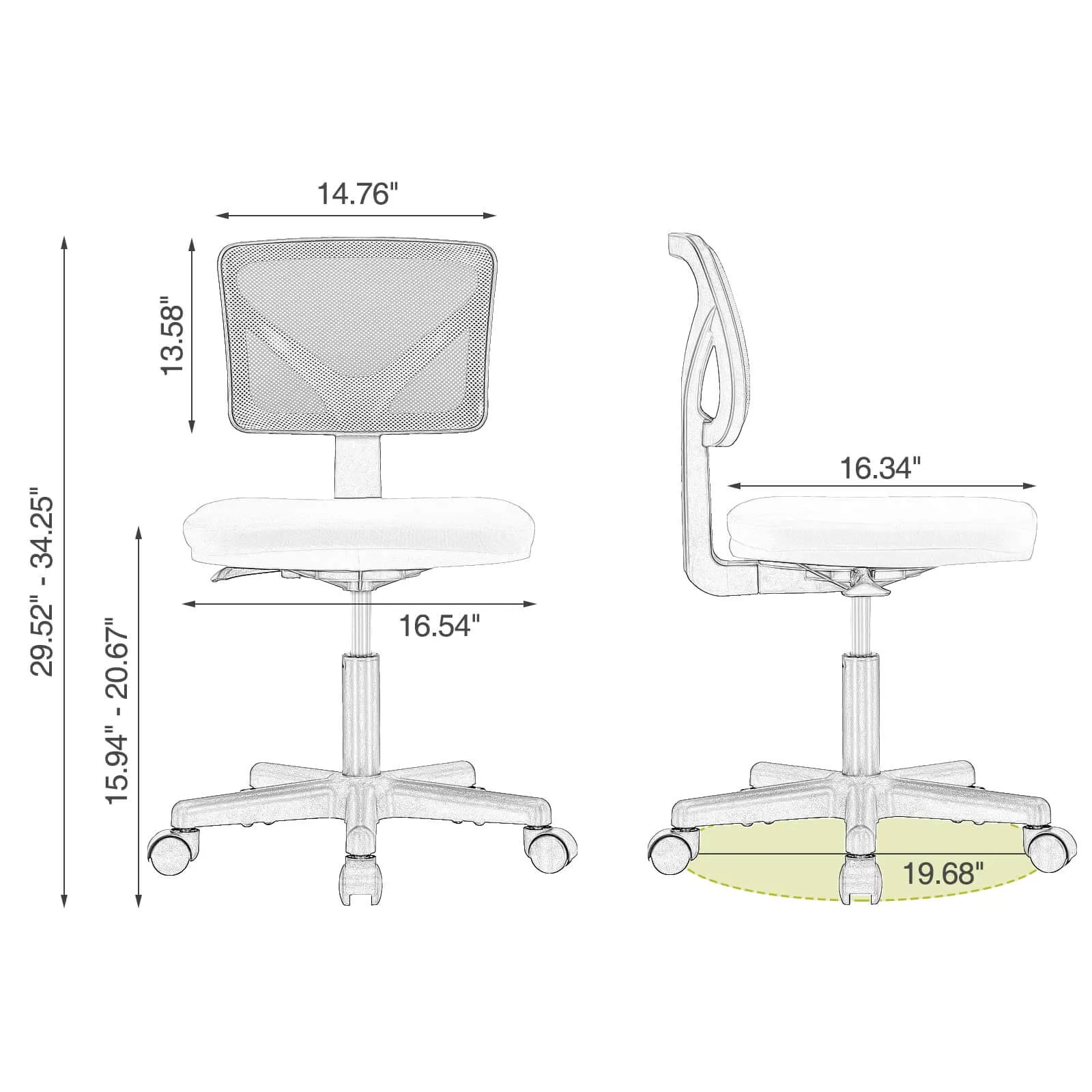 Low-Back Mesh Armless Office Chair,Swivel Rolling Computer Chair No Arms with Lumbar Support