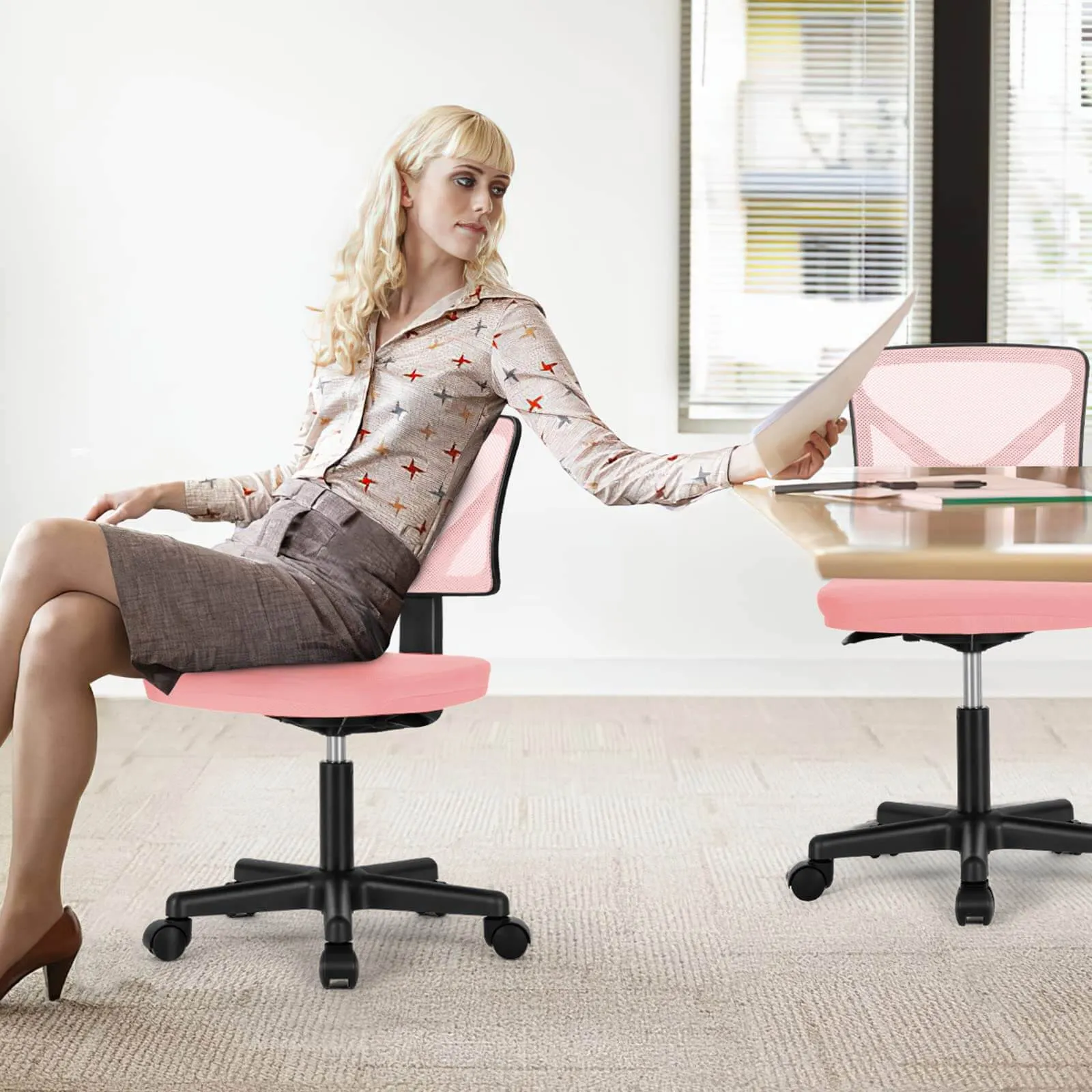 Low-Back Mesh Armless Office Chair,Swivel Rolling Computer Chair No Arms with Lumbar Support