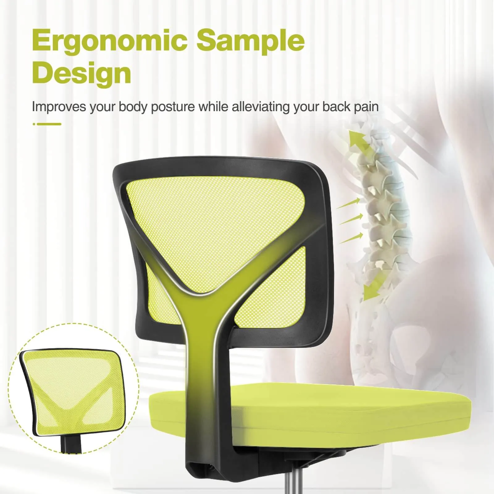 Low-Back Mesh Armless Office Chair,Swivel Rolling Computer Chair No Arms with Lumbar Support