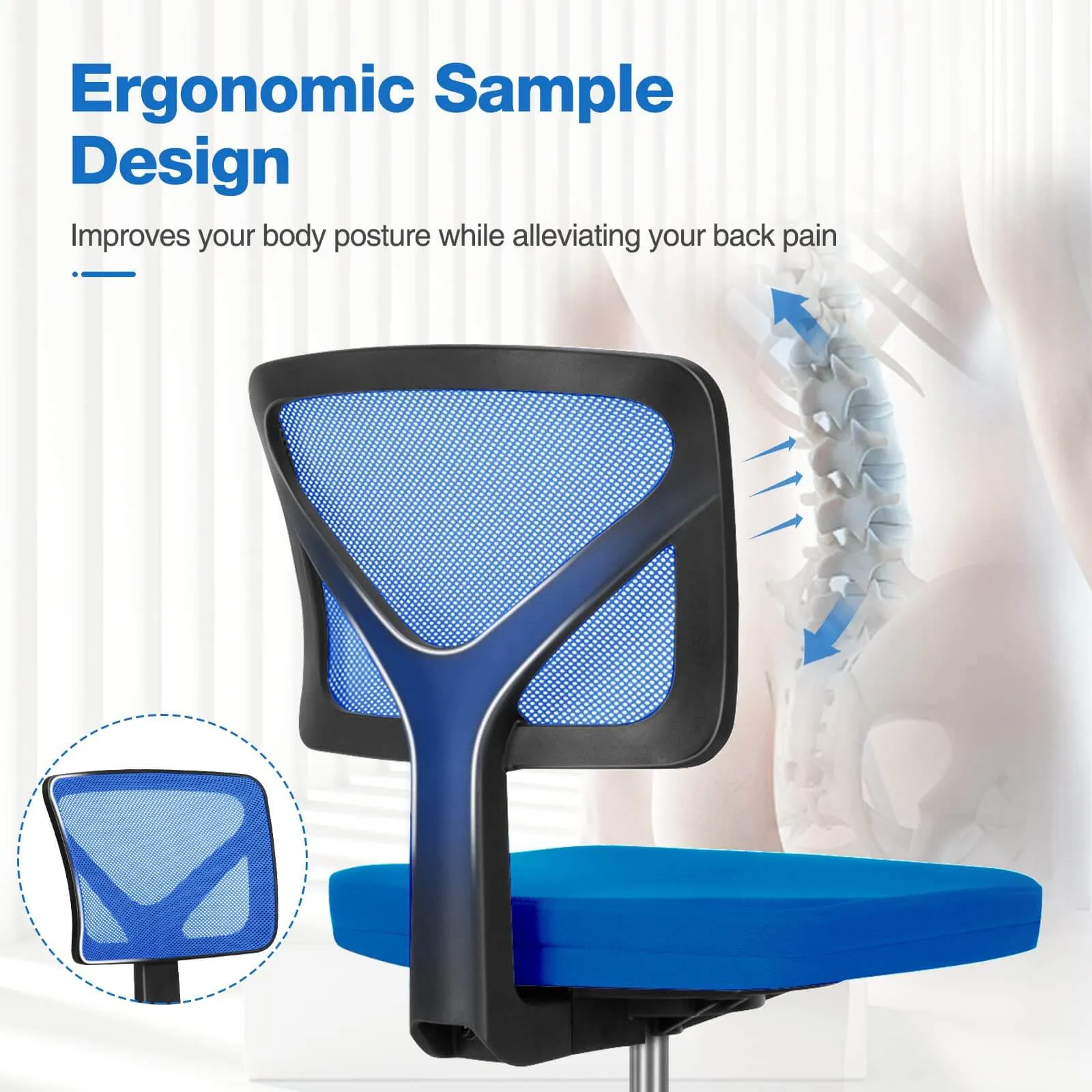 Low-Back Mesh Armless Office Chair,Swivel Rolling Computer Chair No Arms with Lumbar Support