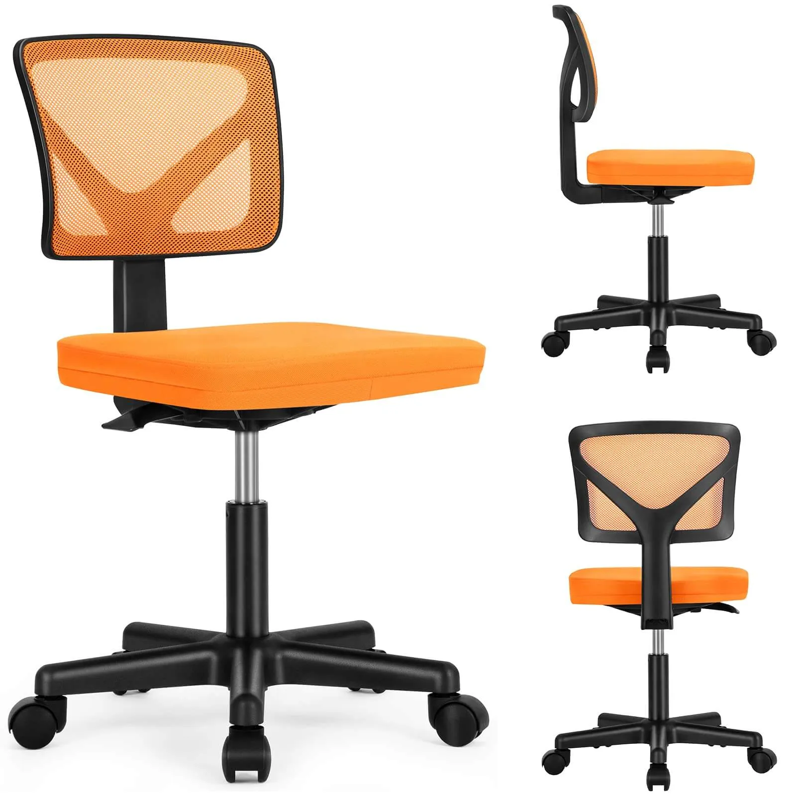Low-Back Mesh Armless Office Chair,Swivel Rolling Computer Chair No Arms with Lumbar Support