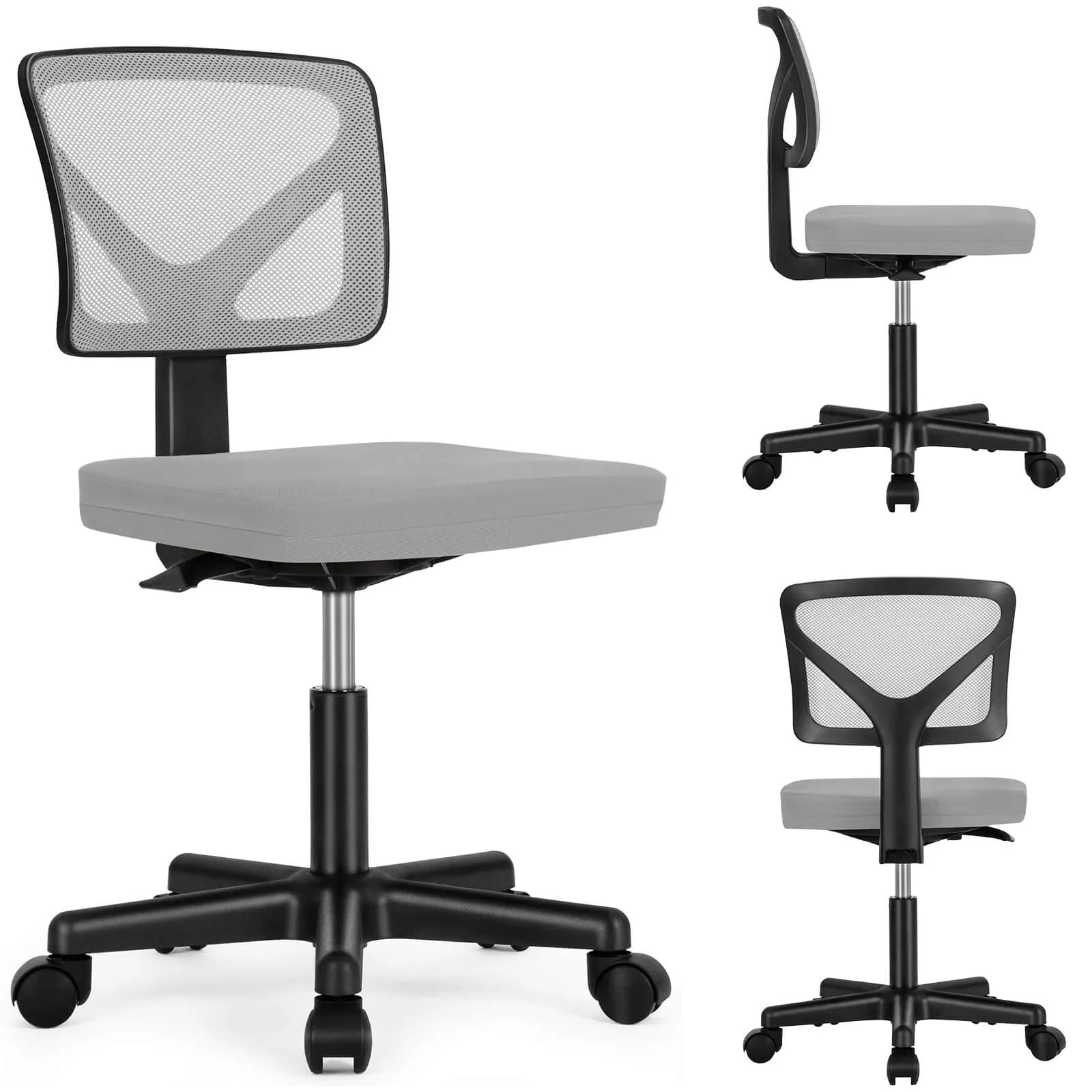 Low-Back Mesh Armless Office Chair,Swivel Rolling Computer Chair No Arms with Lumbar Support