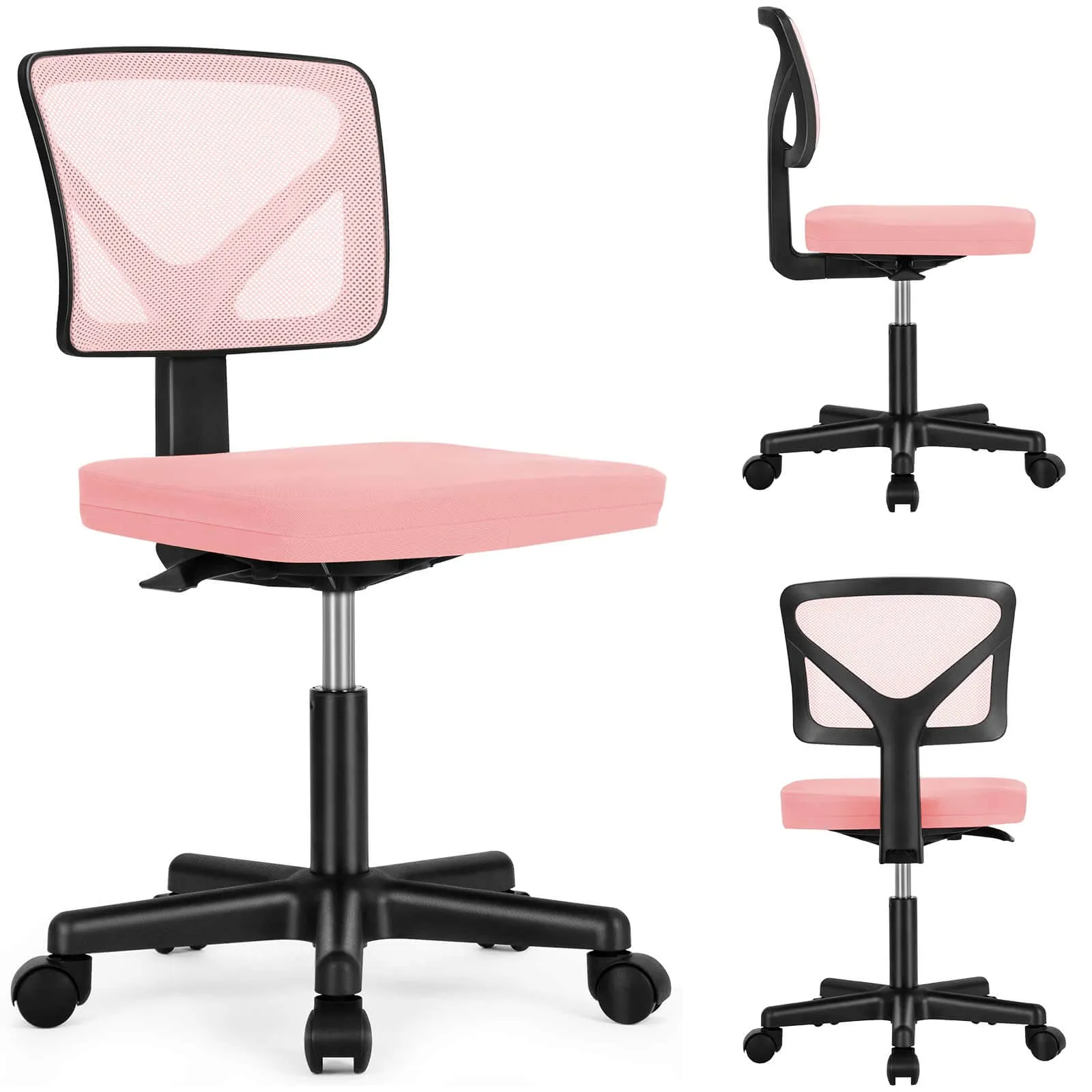 Low-Back Mesh Armless Office Chair,Swivel Rolling Computer Chair No Arms with Lumbar Support