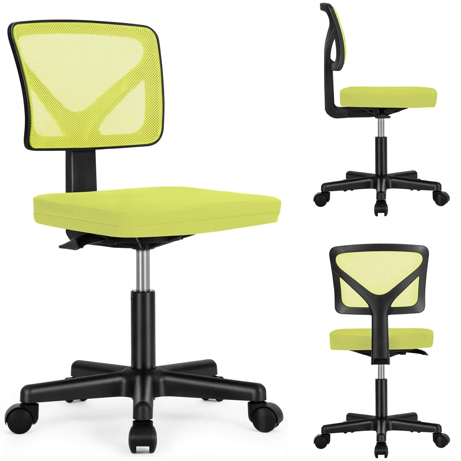 Low-Back Mesh Armless Office Chair,Swivel Rolling Computer Chair No Arms with Lumbar Support