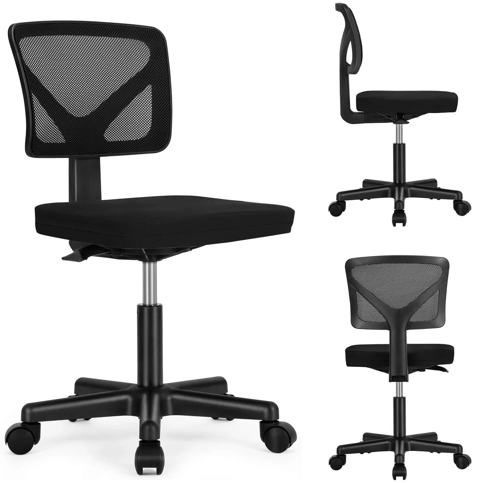 Low-Back Mesh Armless Office Chair,Swivel Rolling Computer Chair No Arms with Lumbar Support