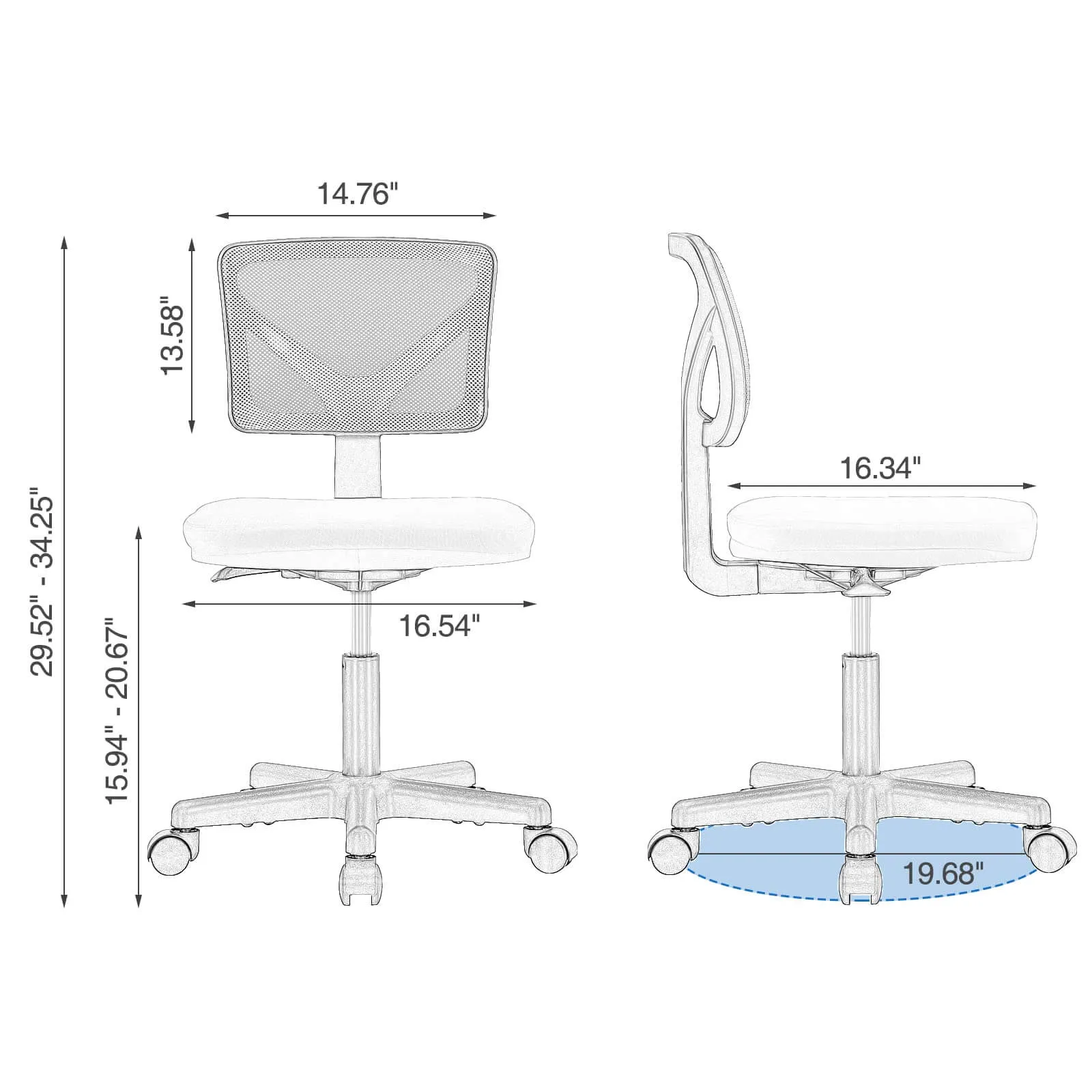 Low-Back Mesh Armless Office Chair,Swivel Rolling Computer Chair No Arms with Lumbar Support