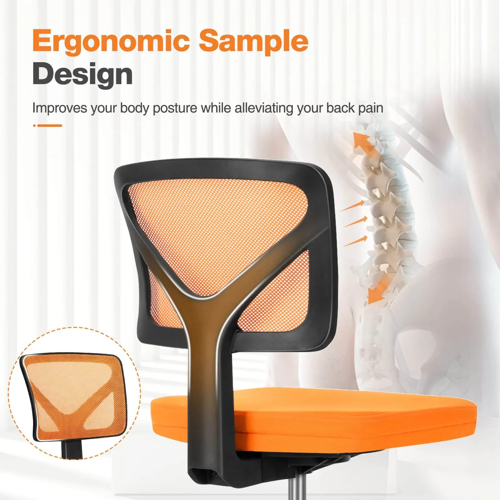 Low-Back Mesh Armless Office Chair,Swivel Rolling Computer Chair No Arms with Lumbar Support