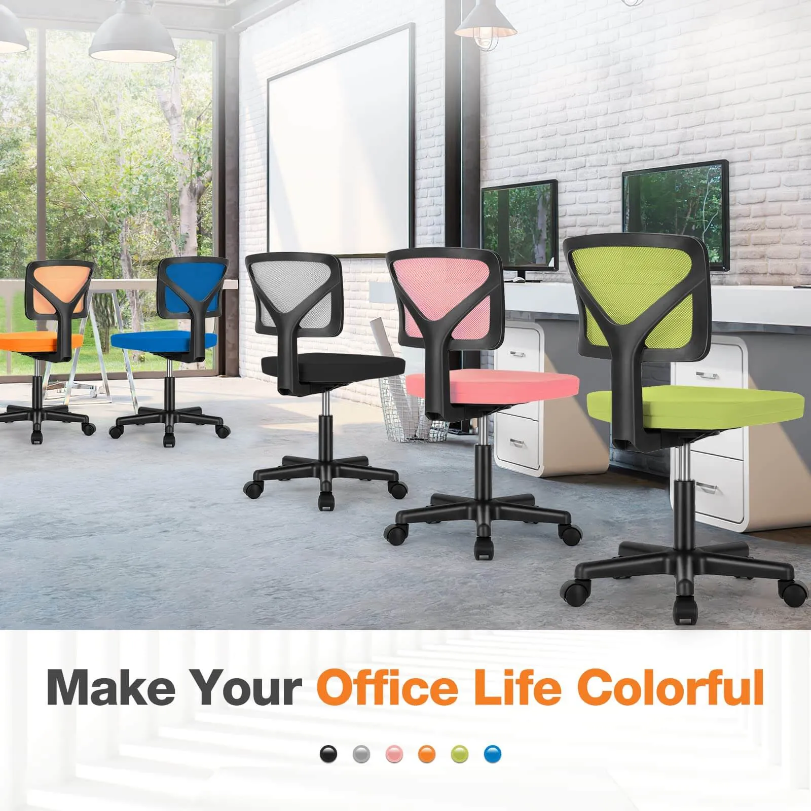 Low-Back Mesh Armless Office Chair,Swivel Rolling Computer Chair No Arms with Lumbar Support