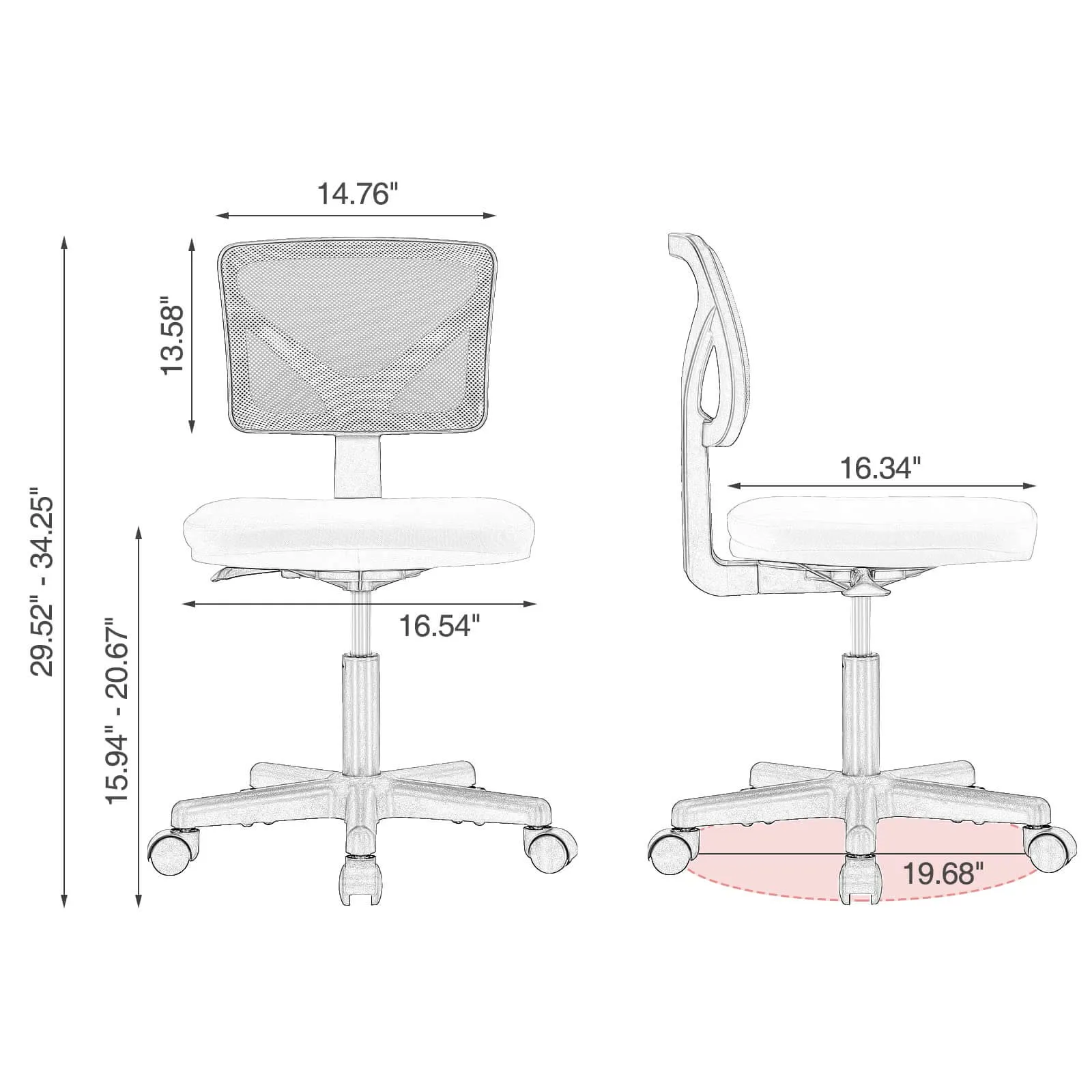 Low-Back Mesh Armless Office Chair,Swivel Rolling Computer Chair No Arms with Lumbar Support