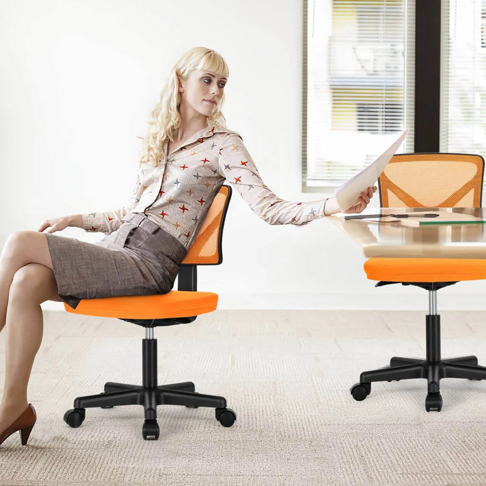 Low-Back Mesh Armless Office Chair,Swivel Rolling Computer Chair No Arms with Lumbar Support