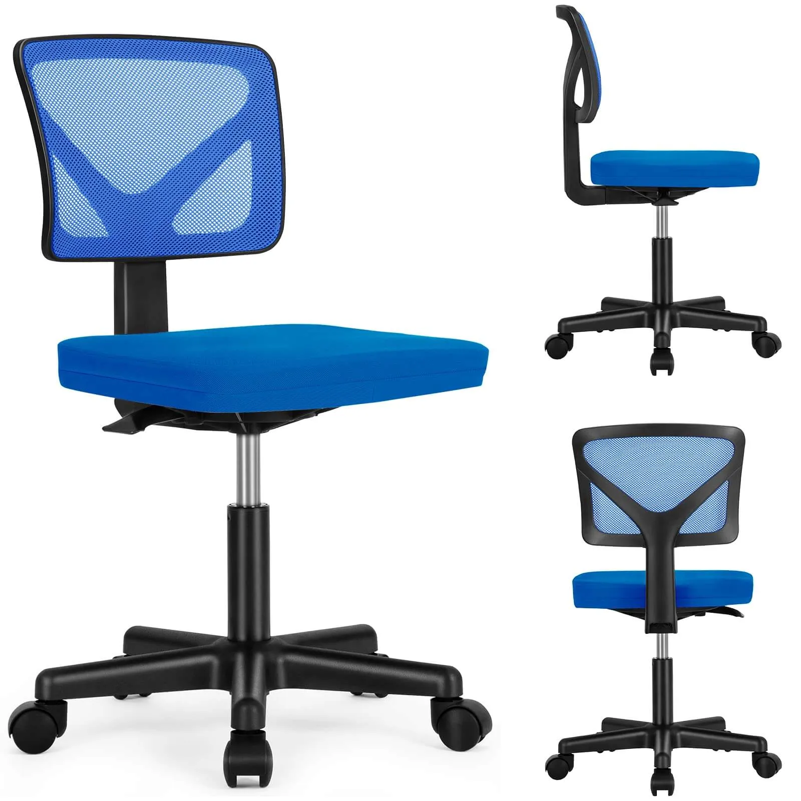 Low-Back Mesh Armless Office Chair,Swivel Rolling Computer Chair No Arms with Lumbar Support