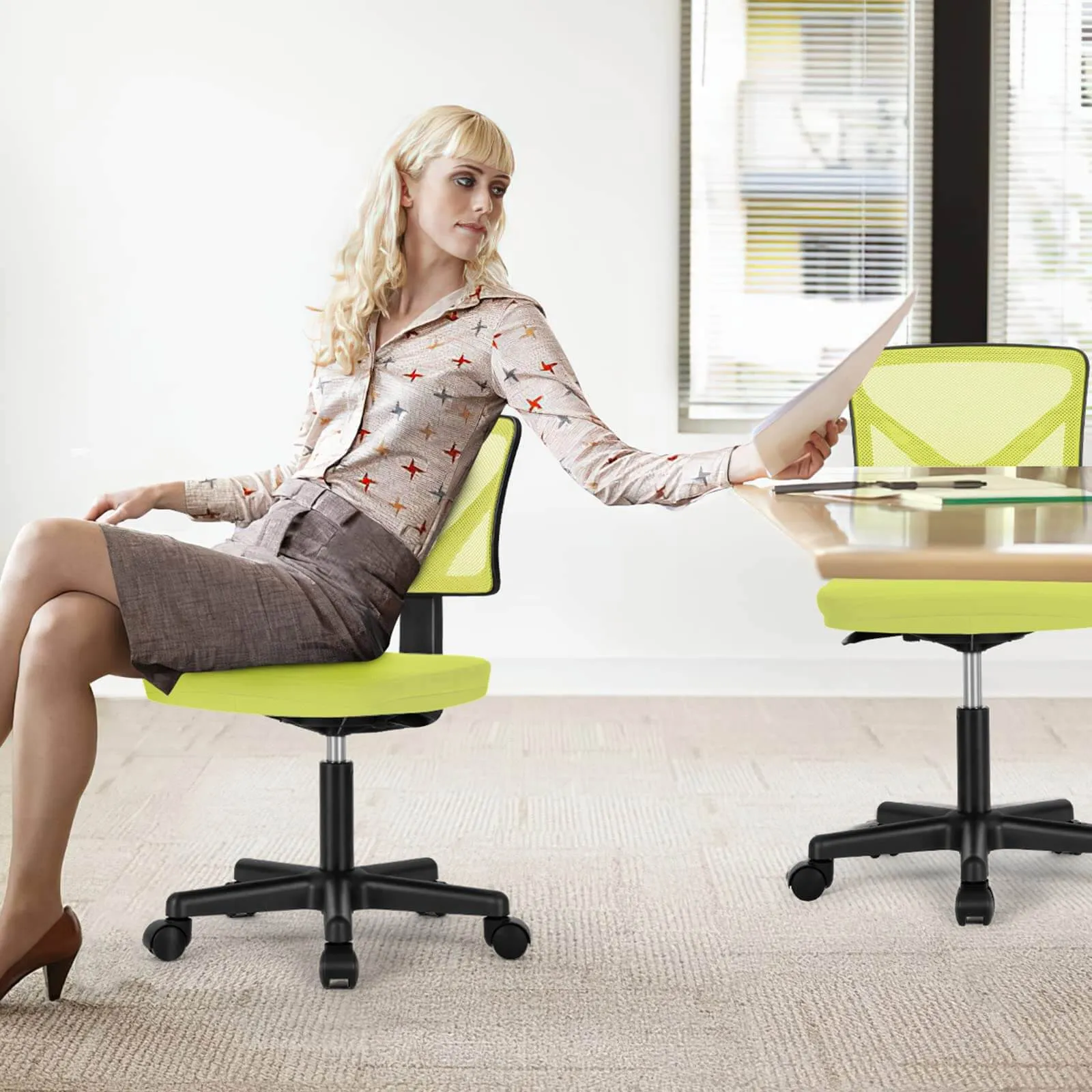 Low-Back Mesh Armless Office Chair,Swivel Rolling Computer Chair No Arms with Lumbar Support