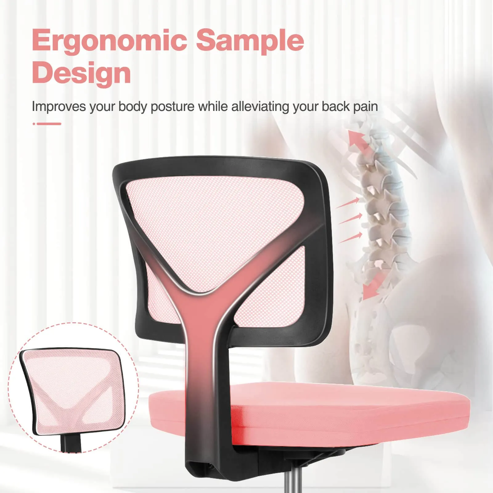 Low-Back Mesh Armless Office Chair,Swivel Rolling Computer Chair No Arms with Lumbar Support