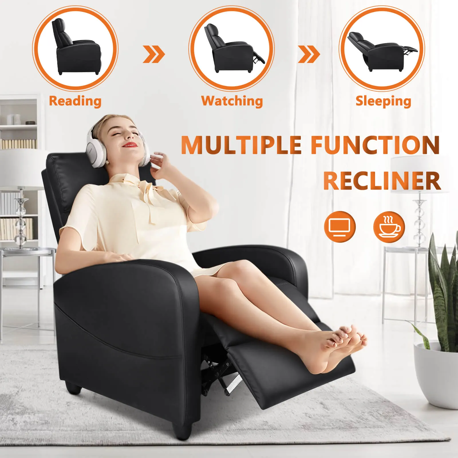 Manual Recliner Chair Winback Single Sofa,Massage and Heating,Casual Chair For Living Room