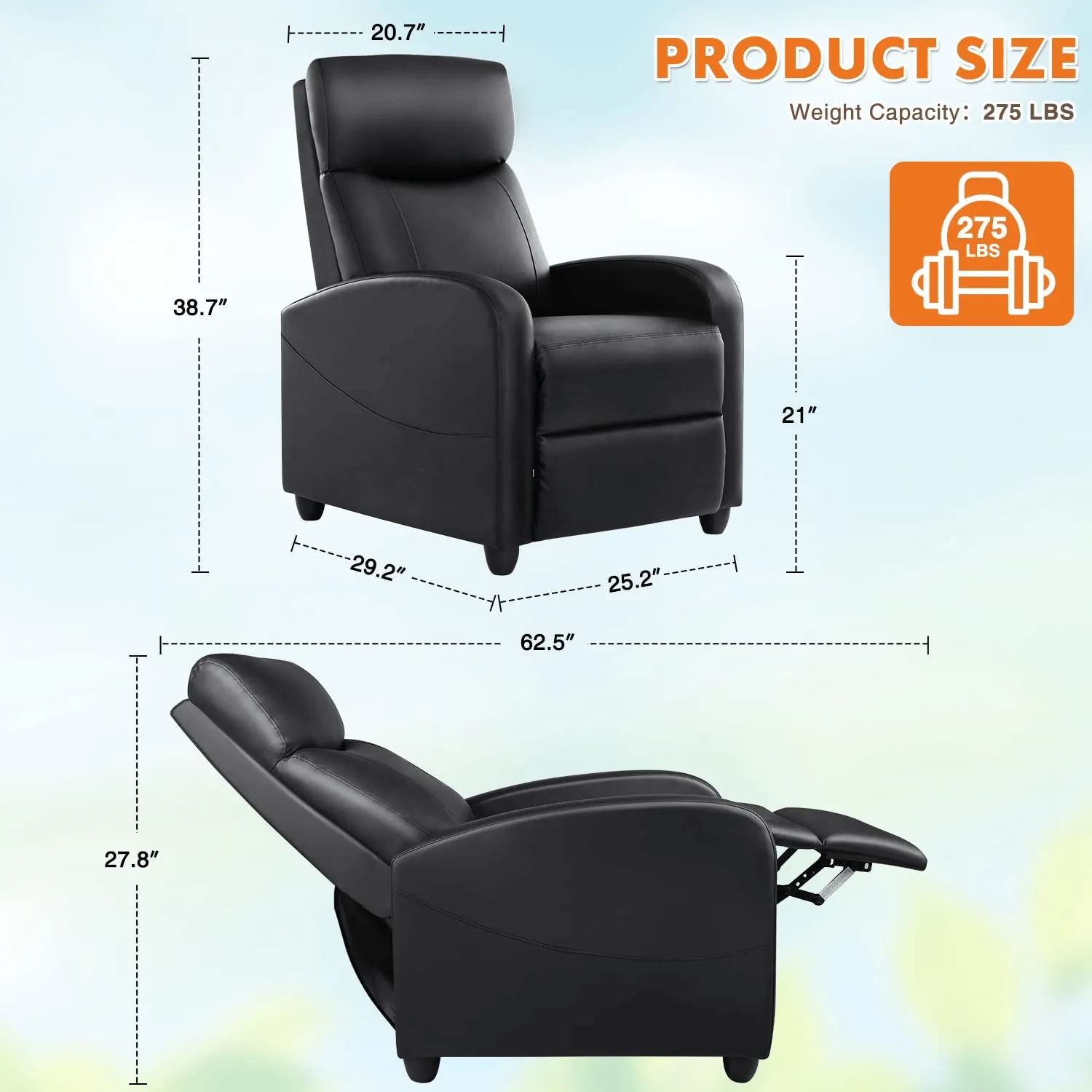 Manual Recliner Chair Winback Single Sofa,Massage and Heating,Casual Chair For Living Room