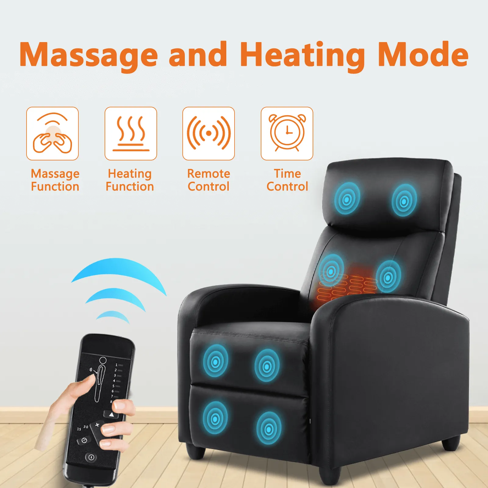 Manual Recliner Chair Winback Single Sofa,Massage and Heating,Casual Chair For Living Room