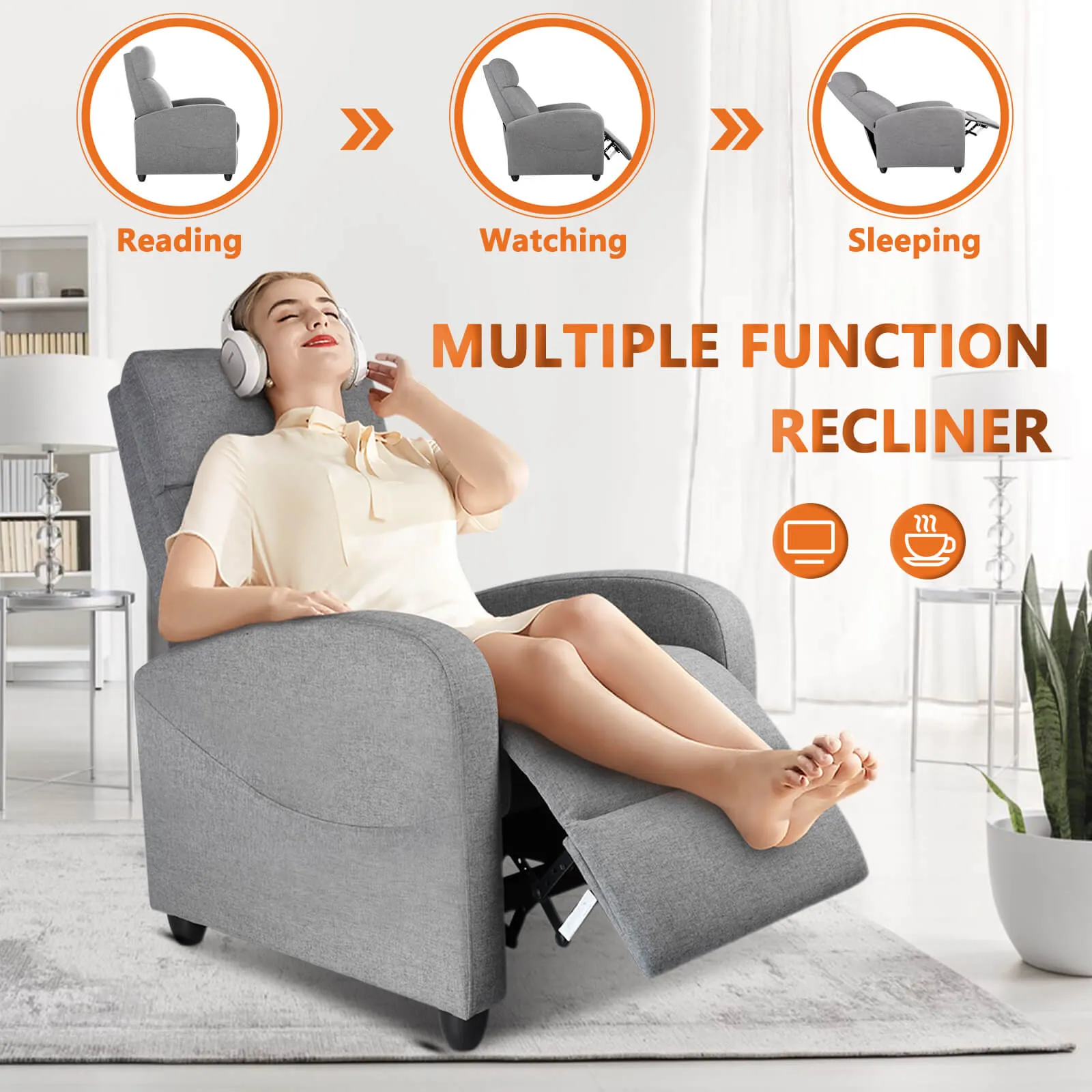 Manual Recliner Chair Winback Single Sofa,Massage and Heating,Casual Chair For Living Room