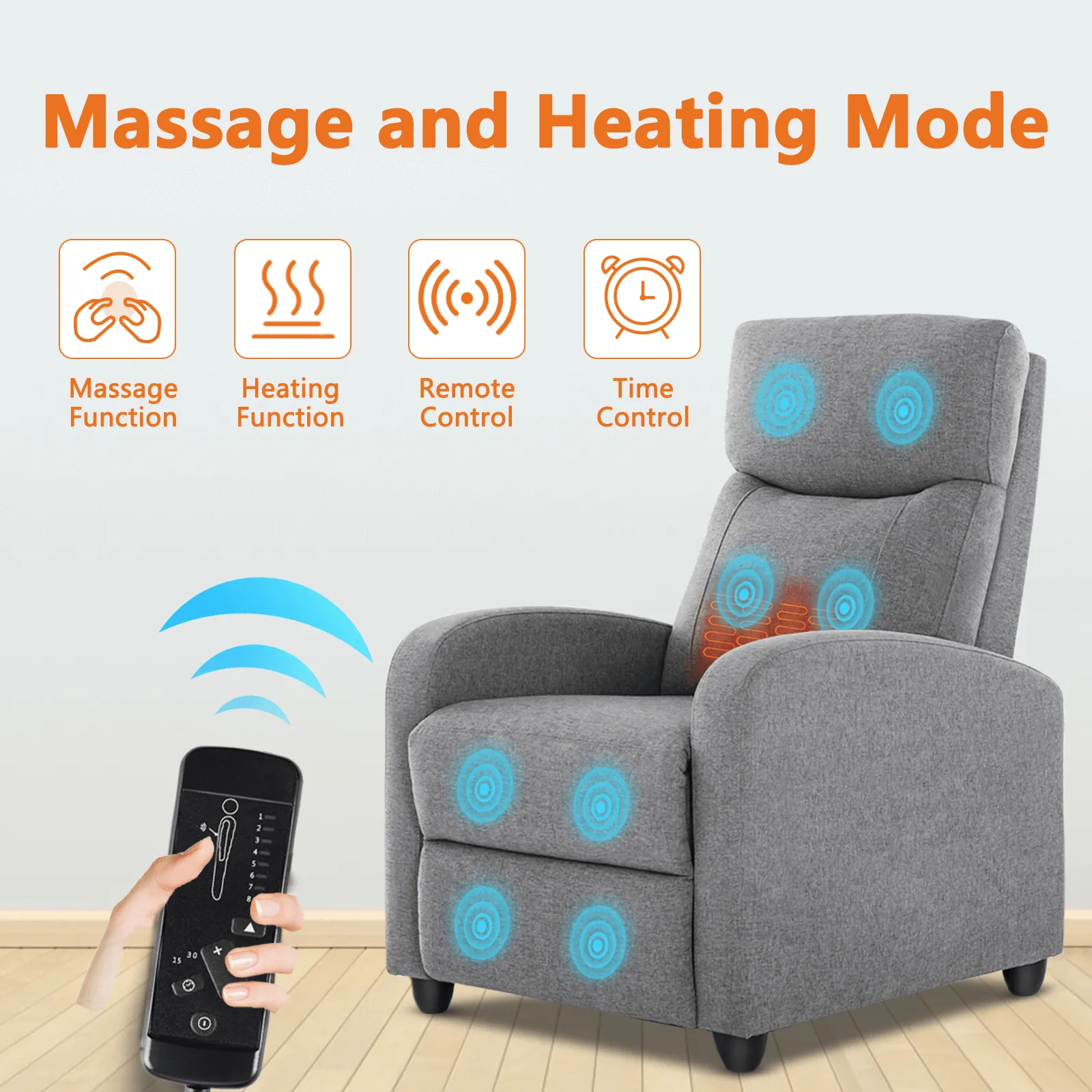 Manual Recliner Chair Winback Single Sofa,Massage and Heating,Casual Chair For Living Room