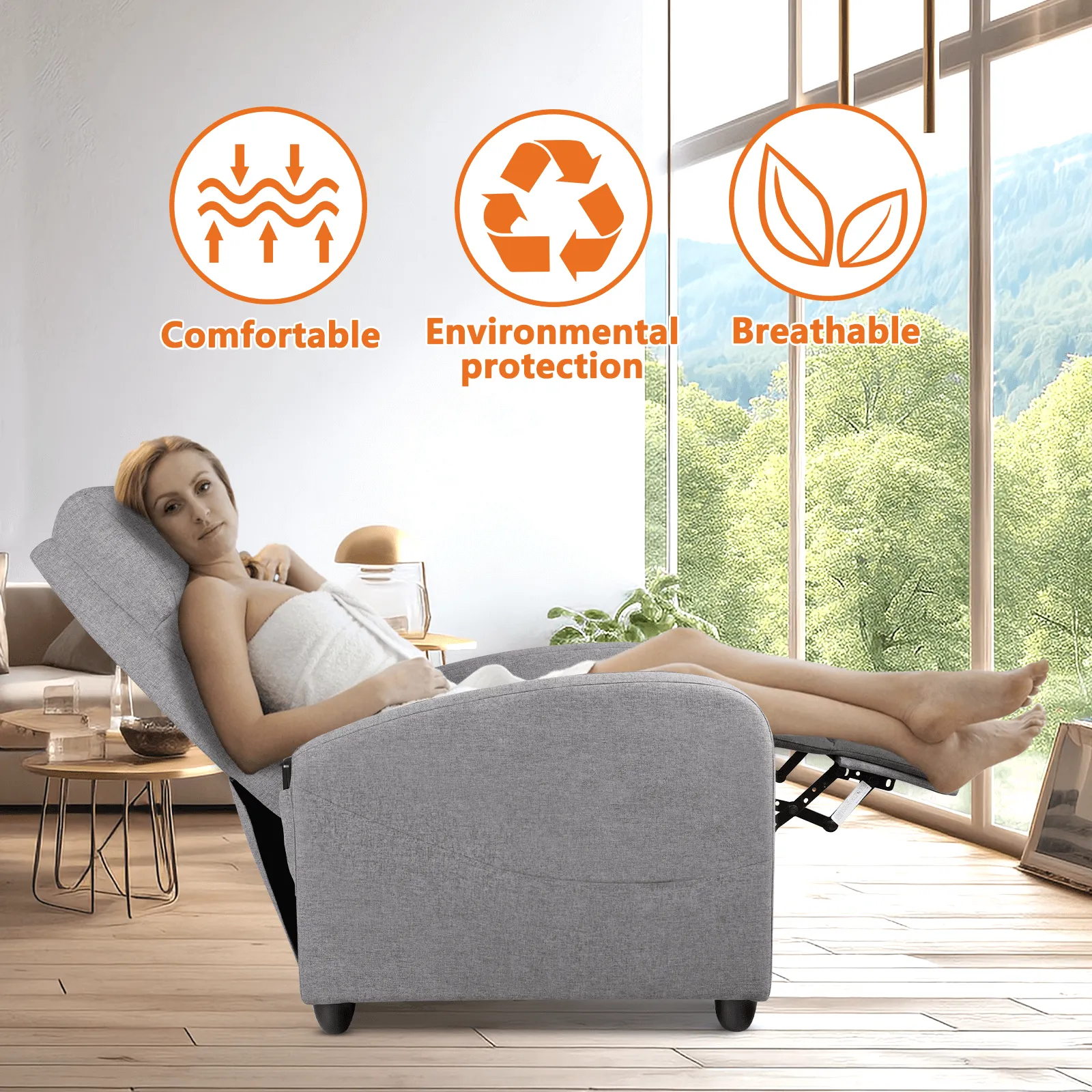 Manual Recliner Chair Winback Single Sofa,Massage and Heating,Casual Chair For Living Room