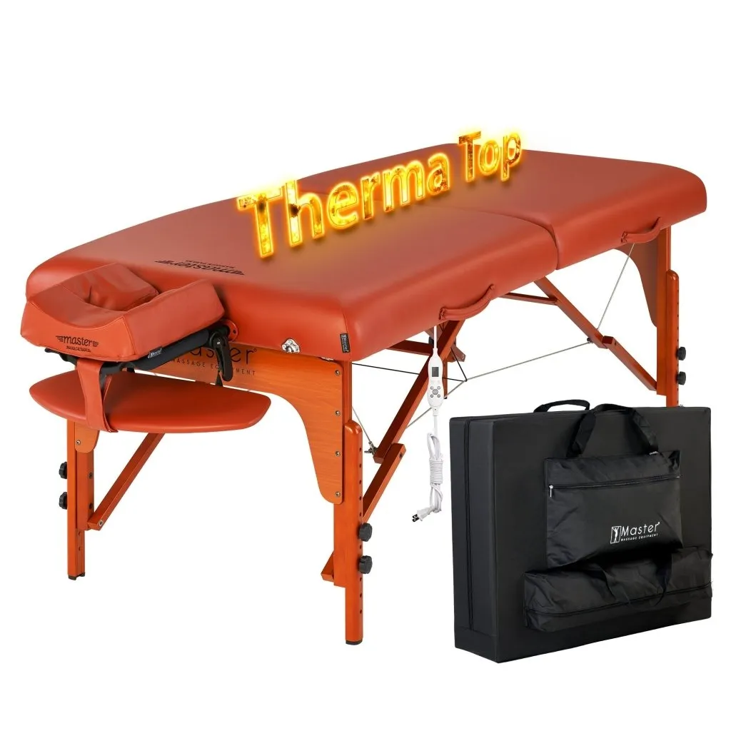 Master Massage 31" SANTANA™ Portable Massage Table Package with Therma-Top®-Adjustable Heating System, Shiatsu Cables, Reiki Panels! (Mountain Red)