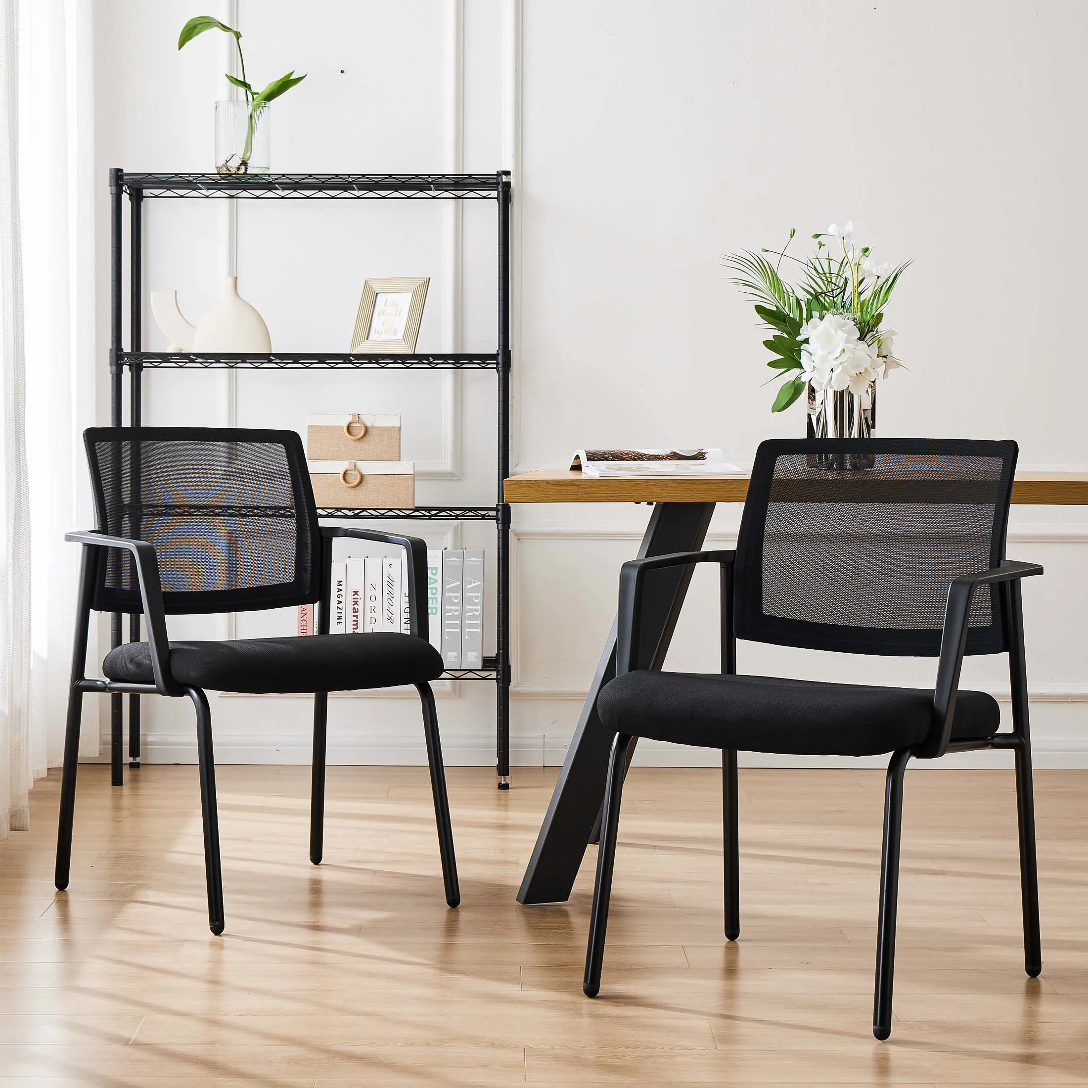 Mesh Back Arm Upholstered Fabric, Sturdy Metal Stacking Chairs, Easy to Use and Store, Outdoor and Indoor, for Home