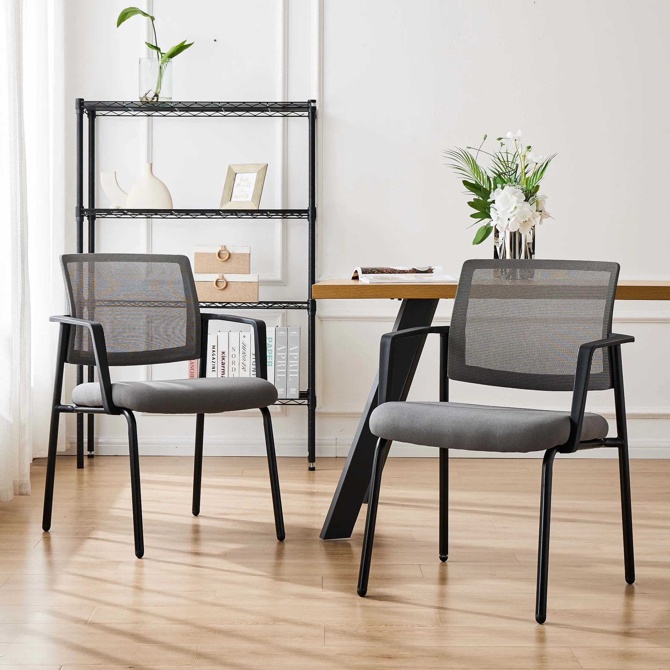 Mesh Back Arm Upholstered Fabric, Sturdy Metal Stacking Chairs, Easy to Use and Store, Outdoor and Indoor, for Home