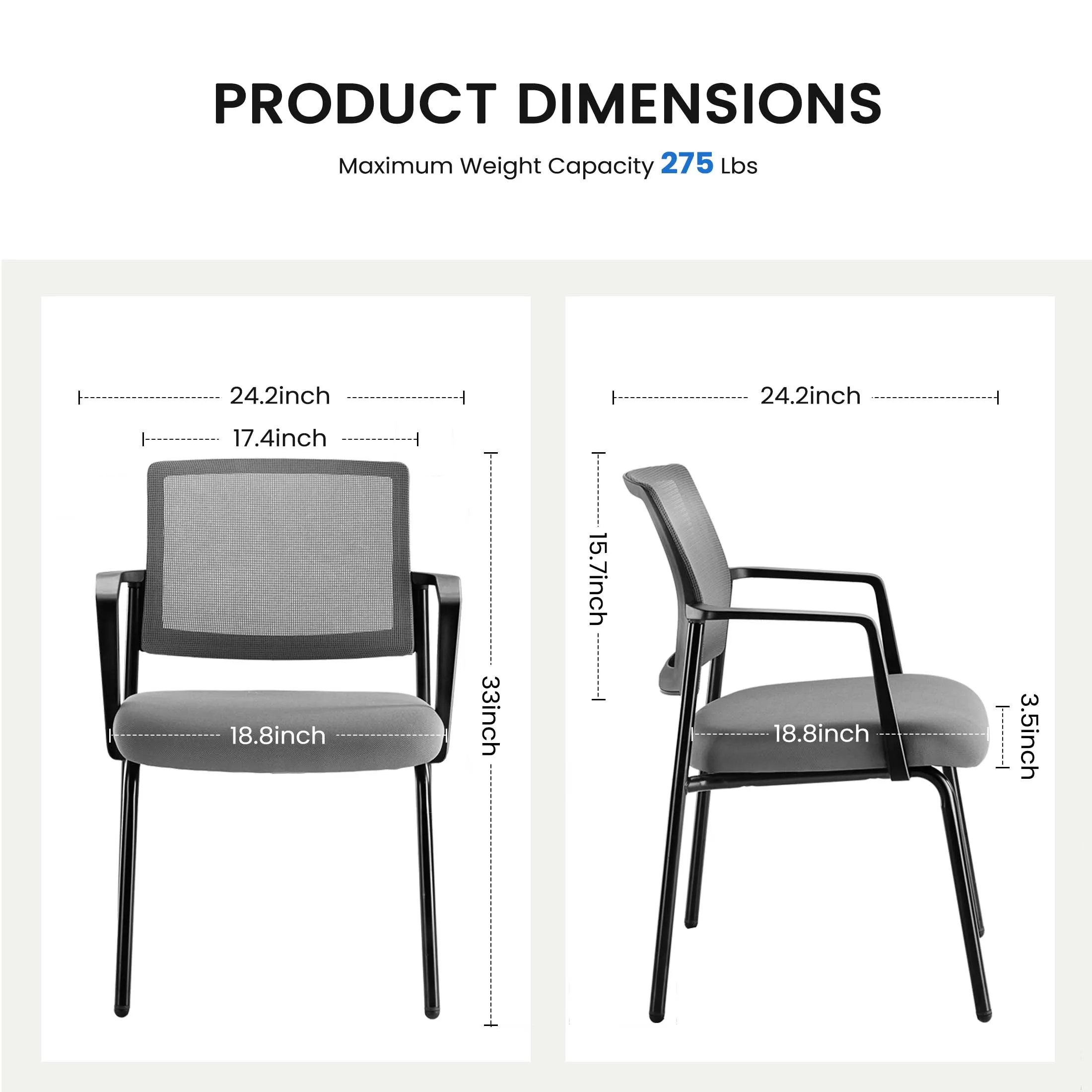Mesh Back Arm Upholstered Fabric, Sturdy Metal Stacking Chairs, Easy to Use and Store, Outdoor and Indoor, for Home