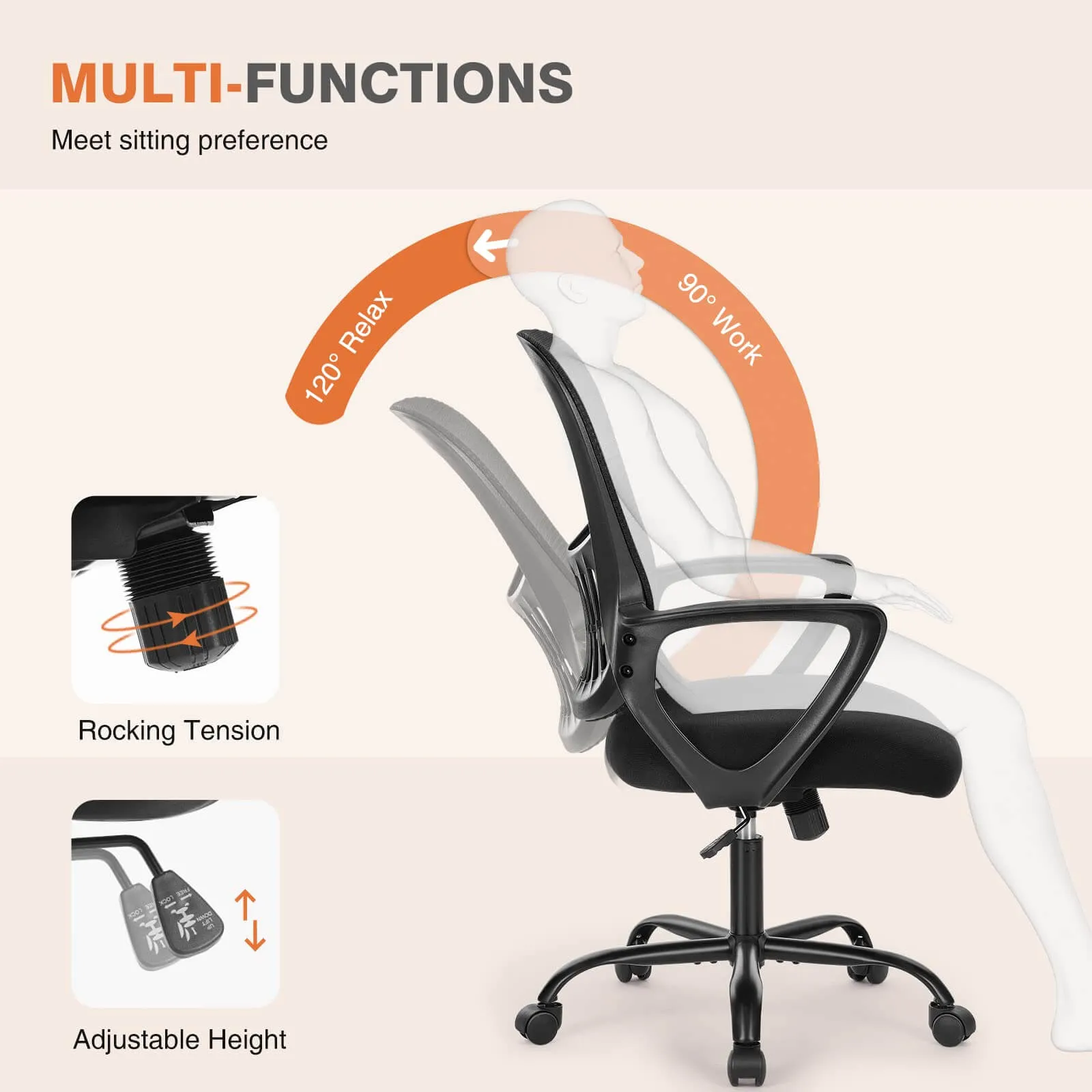 Mid-Back Task Chair with Lumbar Support,Ergonomic Home Office Desk Chairs