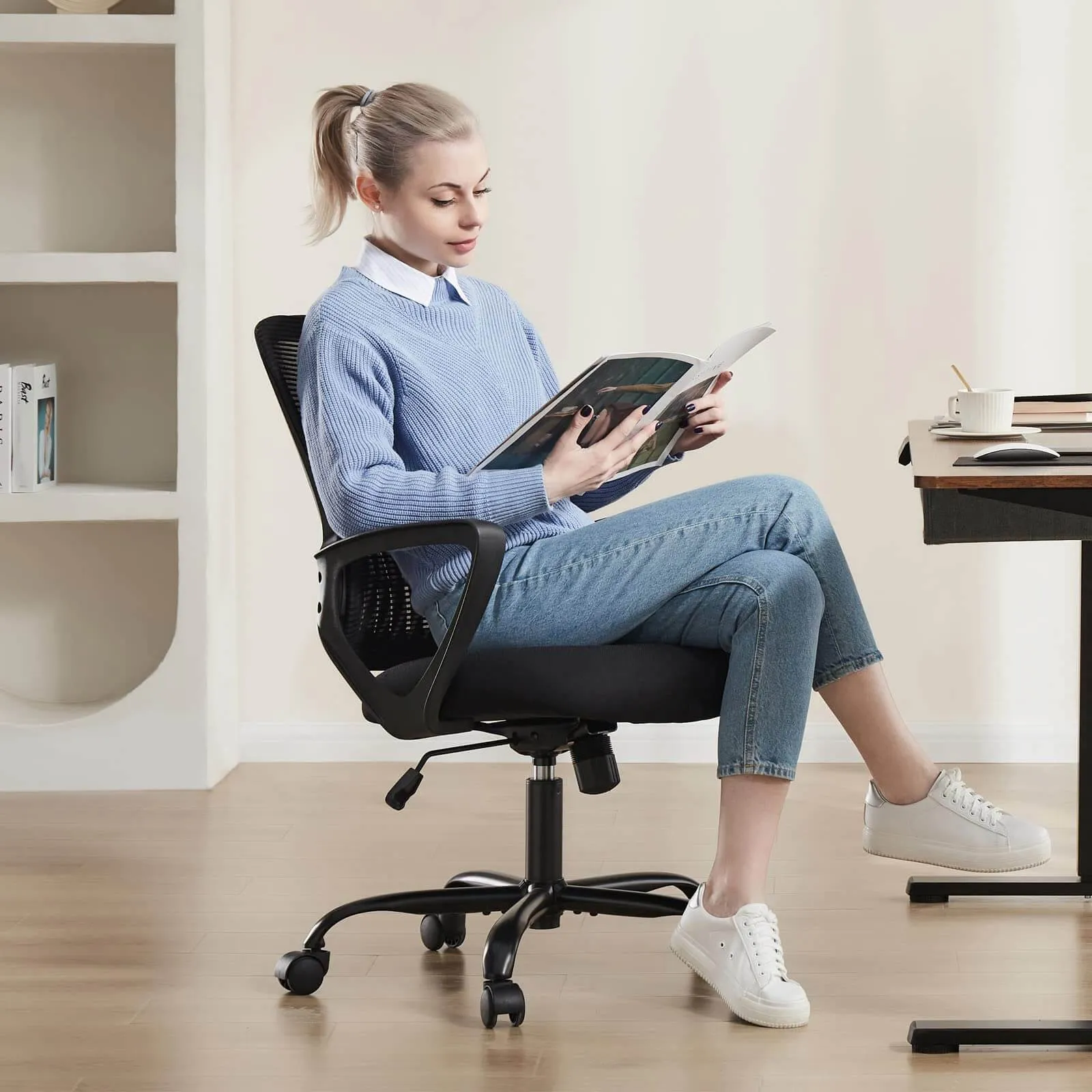 Mid-Back Task Chair with Lumbar Support,Ergonomic Home Office Desk Chairs