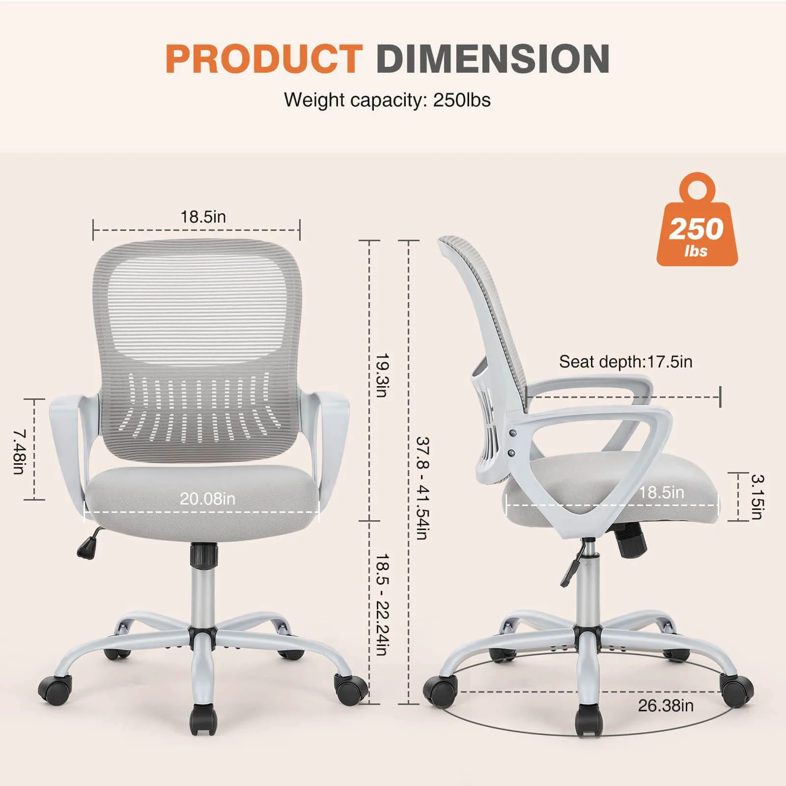 Mid-Back Task Chair with Lumbar Support,Ergonomic Home Office Desk Chairs