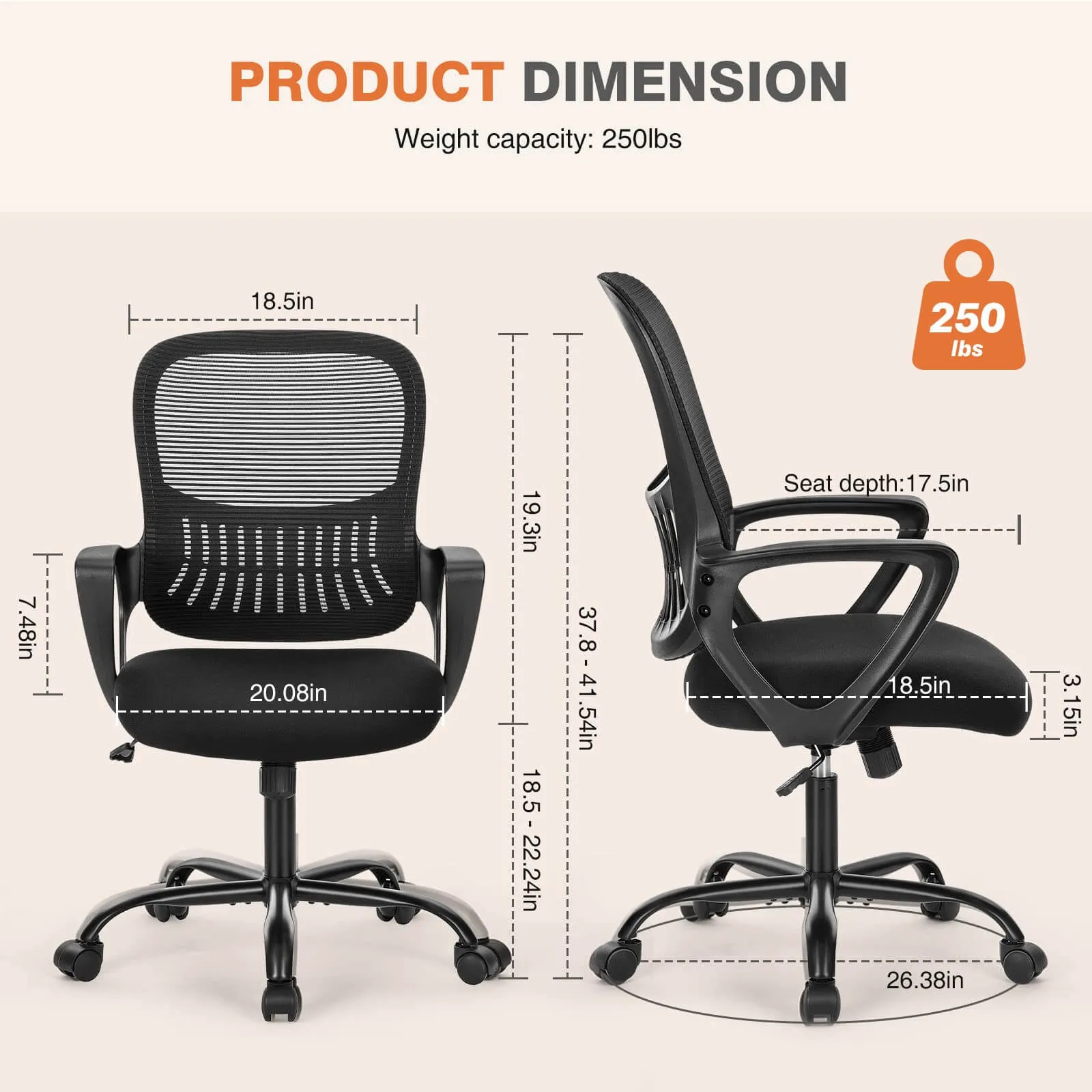 Mid-Back Task Chair with Lumbar Support,Ergonomic Home Office Desk Chairs