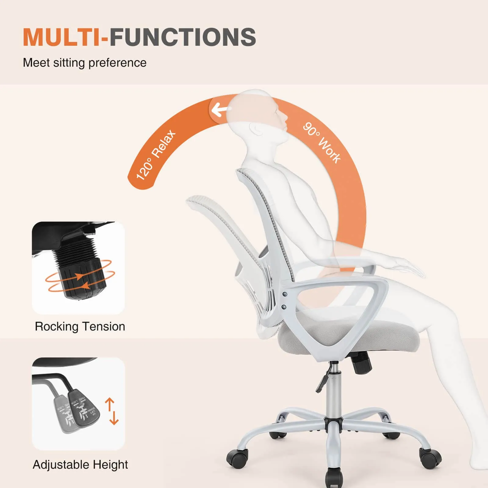 Mid-Back Task Chair with Lumbar Support,Ergonomic Home Office Desk Chairs