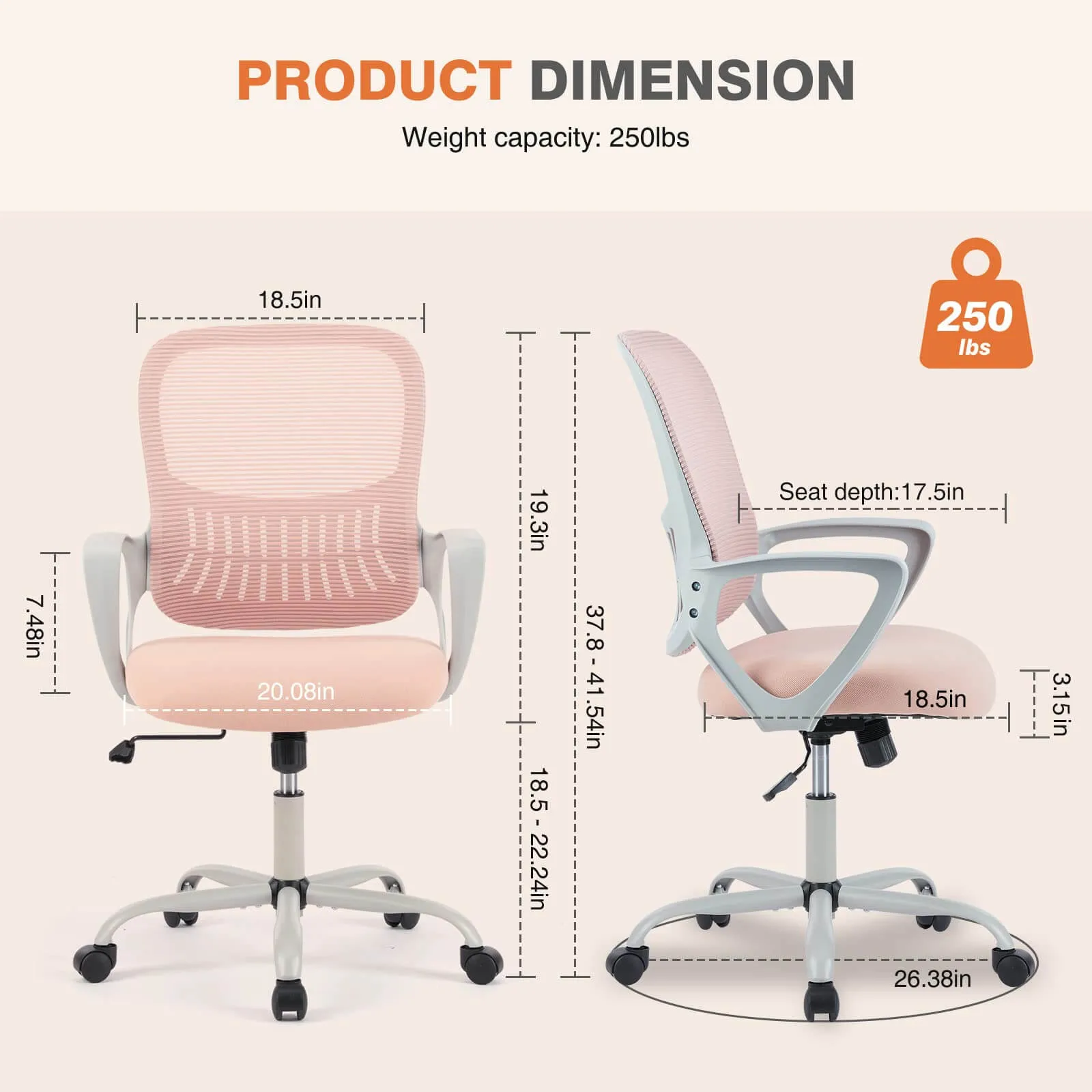 Mid-Back Task Chair with Lumbar Support,Ergonomic Home Office Desk Chairs