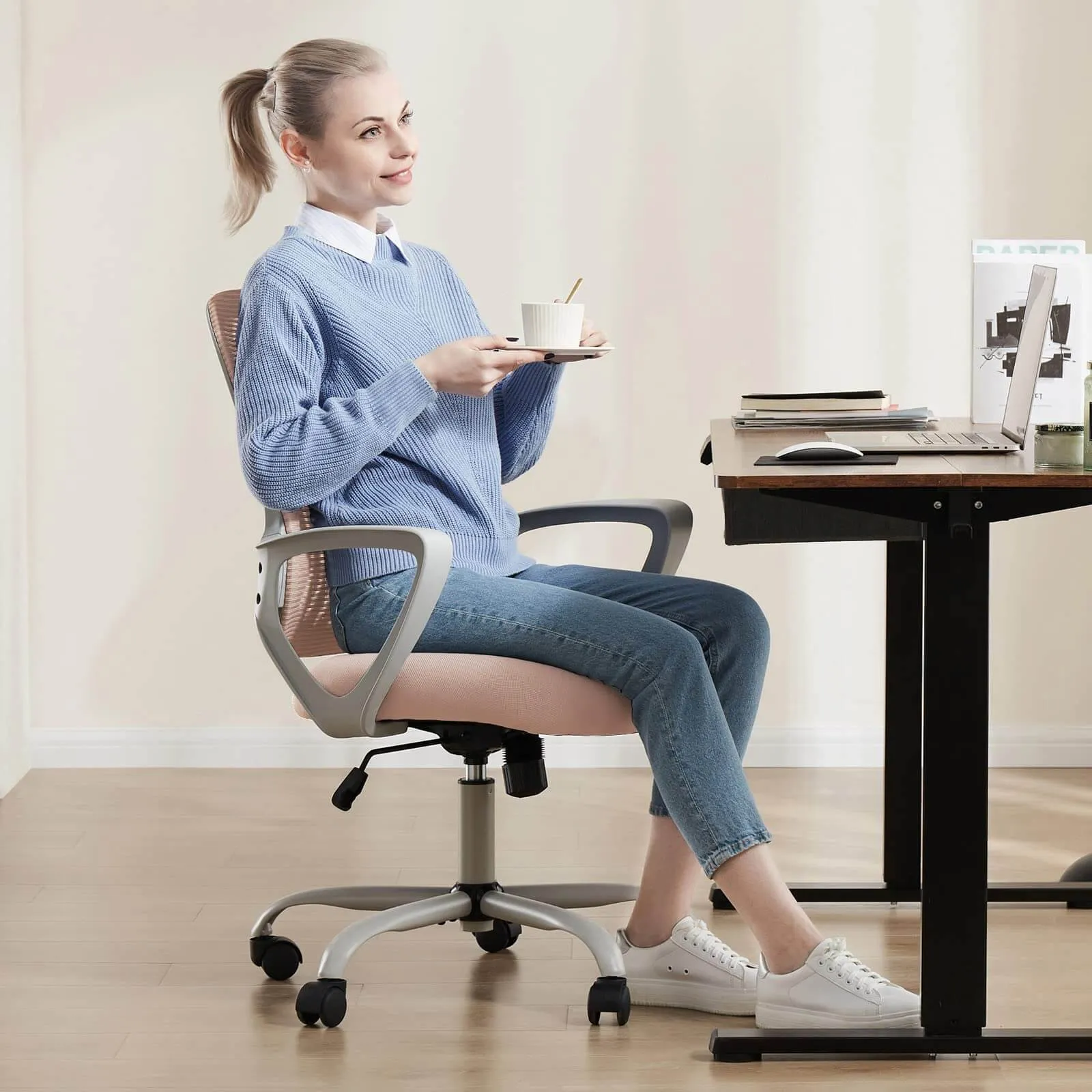 Mid-Back Task Chair with Lumbar Support,Ergonomic Home Office Desk Chairs